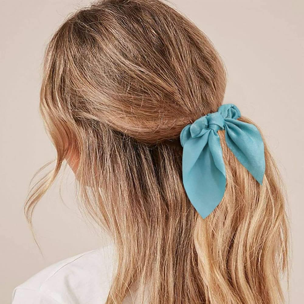 Pack of 10 Hair Bobbles Ponytail Holder Women Bow Hair Ties Rabbit Ear Hair Scrunchies Chiffon Ponytail Holder Hair Bows Ponytail Holder Hair Bobbles Ropes for Women or Girls (9 Colours) image number 6