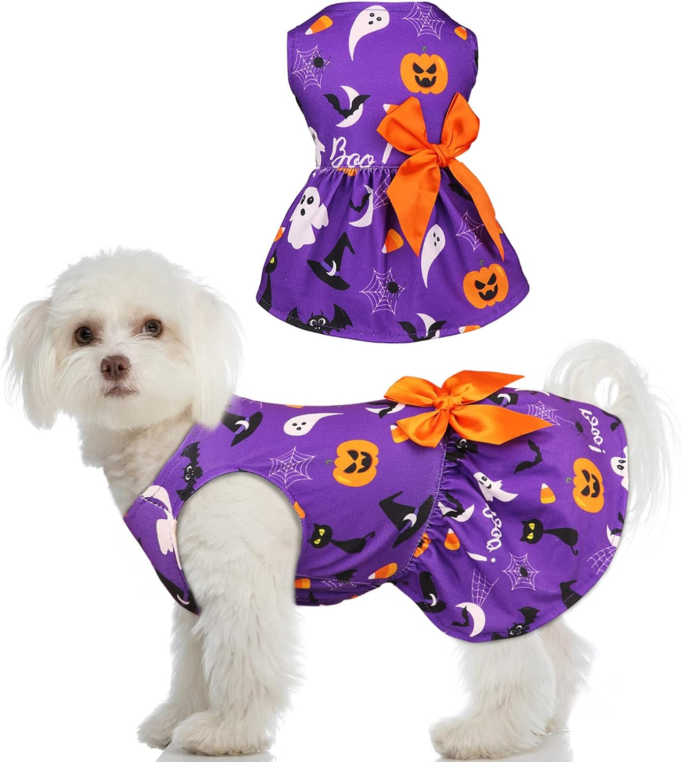 Dog Halloween Costumes Girl Dog Halloween Dress Stretchy Funny Dog Costumes Puppy Clothes with Bowtie Dog Outfit for Small Dogs Cats Puppy(L) image number 2