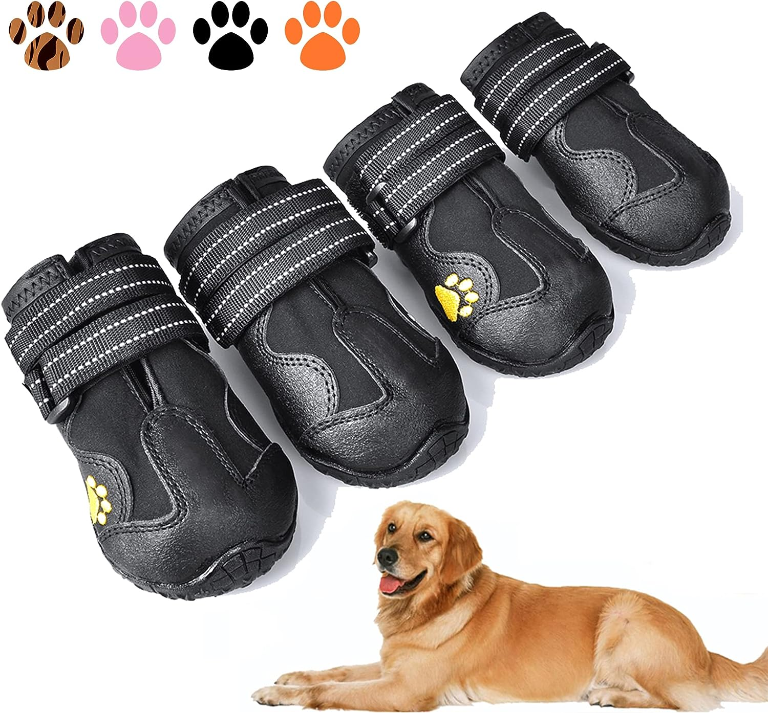 XSY&G Dog Boots,Waterproof Dog Shoes,Dog Booties with Reflective Rugged Anti-Slip Sole and Skid-Proof,Outdoor Dog Shoes for Medium to Large Dogs 4Pcs-Size 8