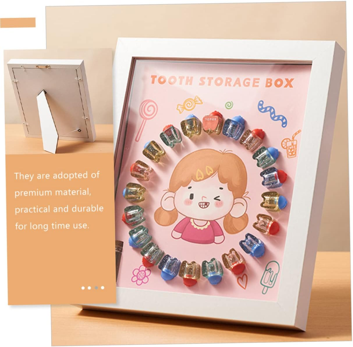 INOOMP Baby Tooth Saver Box and Keepsake Frame for Kids Crystal Deciduous Teeth Container White Frame Keepsake And image number 4