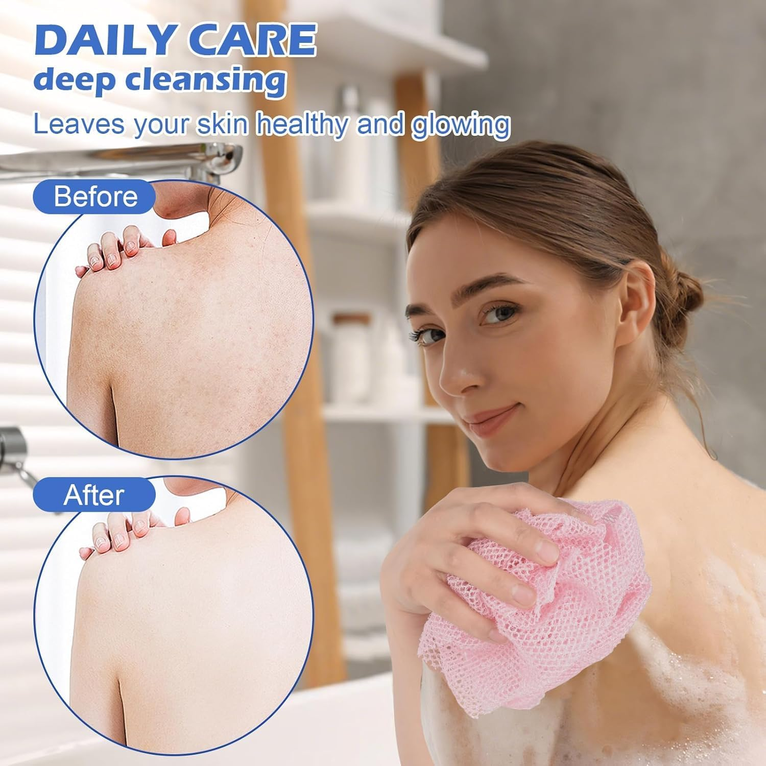 4 Pcs African Exfoliating Net,African Net, 80&times;30Cm African Net Bathing Sponge, Nylon Back Bathing Accessories, Deep Cleaning African Exfoliating Sponge for Men and Women (Multicolour) image number 1