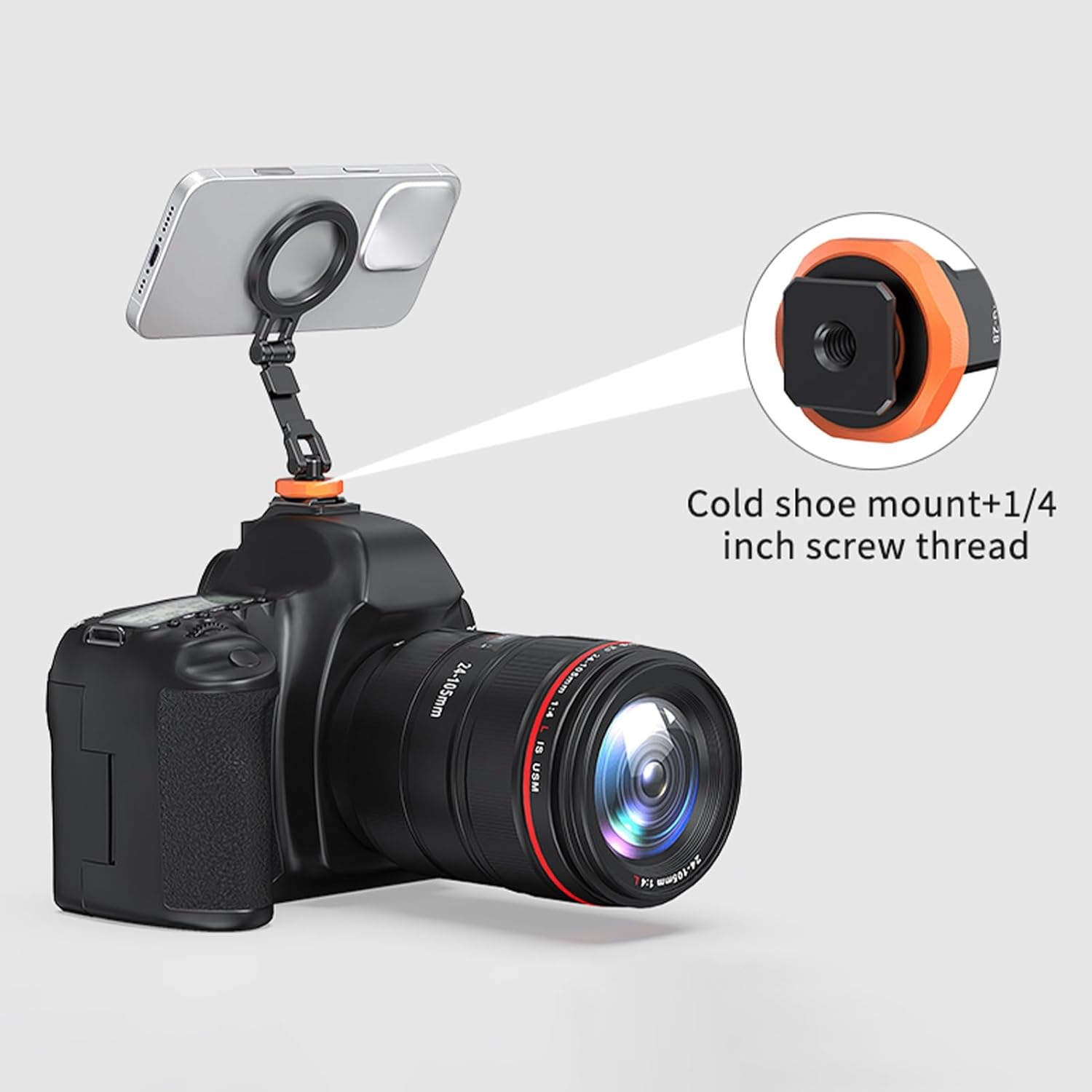 Wisoqu Magnetic Phone Tripod Mount Adapter with 1/4 Inch Screw Hole and Cold Shoe, Foldable Phone Tripod Holder for 12-16 Series Smartphones