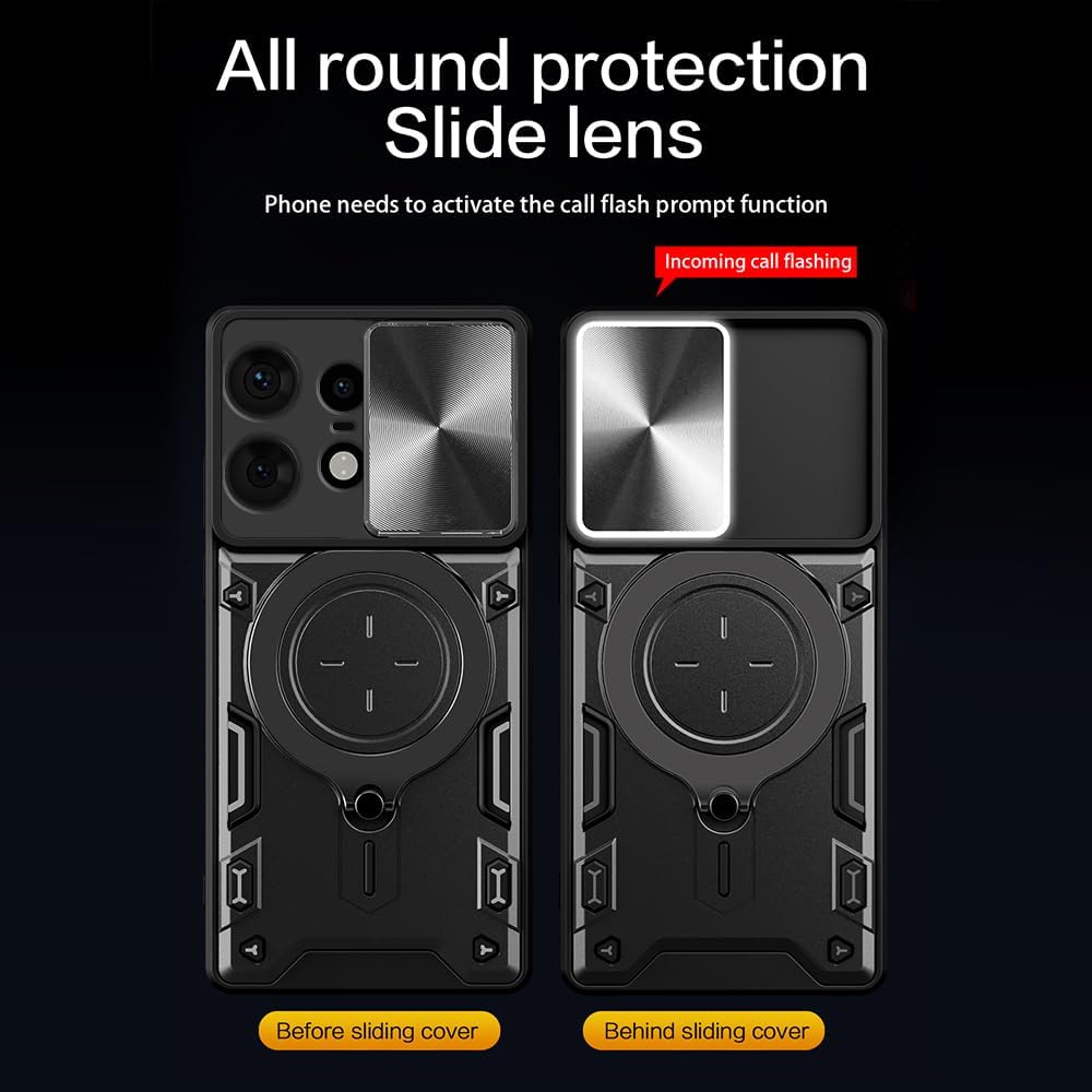 For Motorola Edge 50 5G (6.7 Inch) Case Shockproof with Back Camera Slide Window Cover, FORZARMOR Ring Kickstand Armor Military Rugged Cover (For Edge 50, Black) image number 2