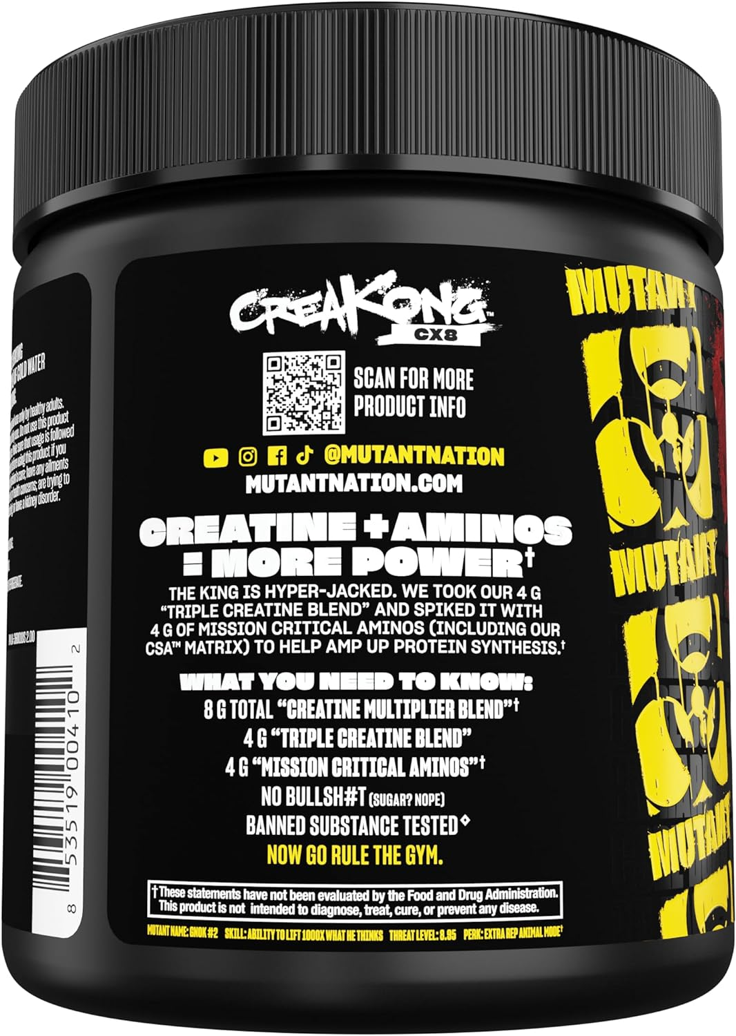 MUTANT CREAKONG CX8 | Advanced Creatine Multiplier | Creatine + Amino Acid Supplement - 249 G | 30 Serving image number 1