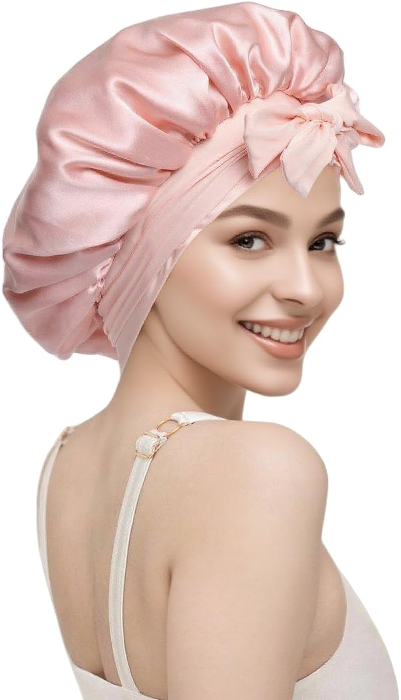 100% Silk Bonnet for Sleeping, Double Layer 22 Momme Mulberry Silk Hair Bonnet, Silk Wrap with Soft Tie Band Sleep Caps for Women image number 3