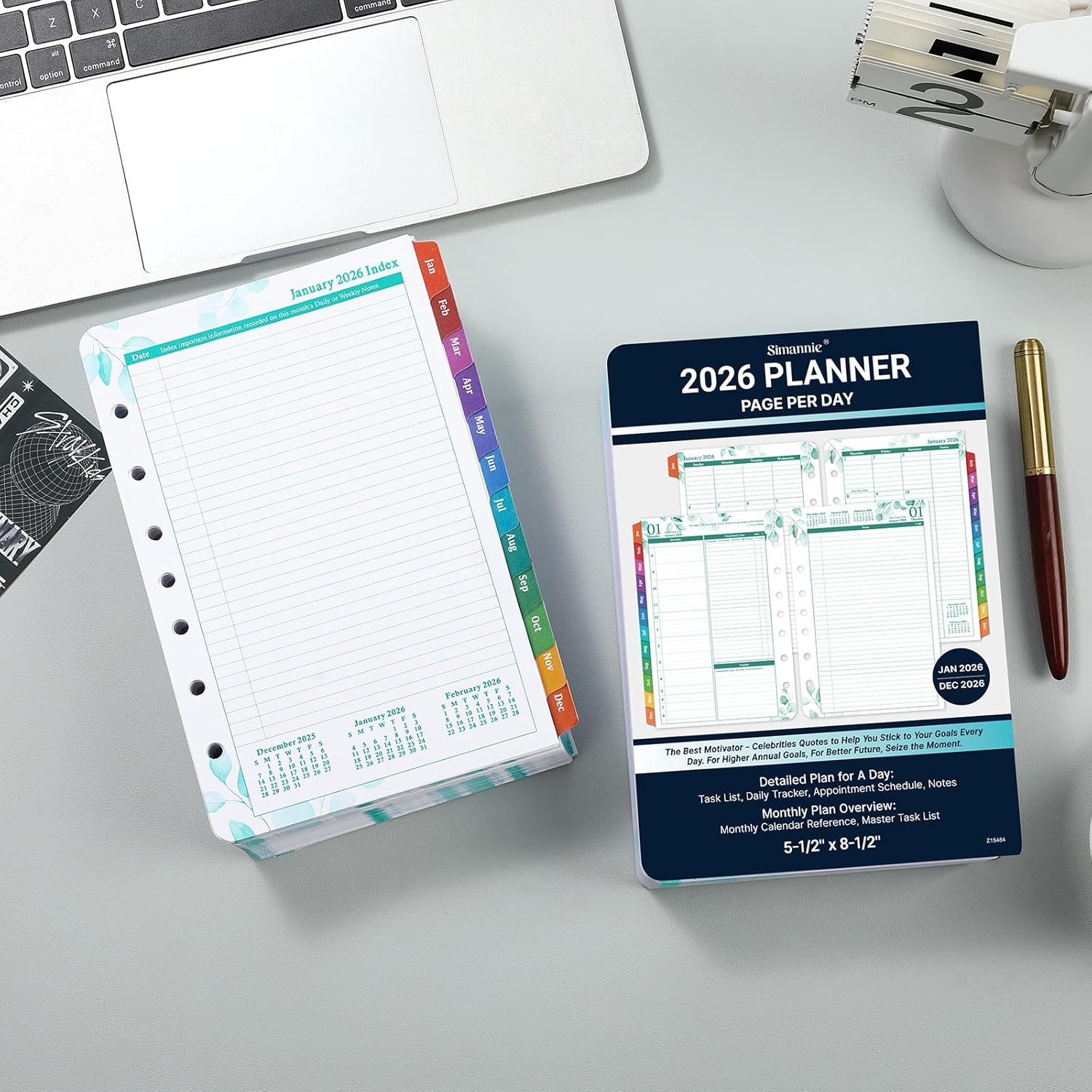 Planner Refills - 2026 Planner Refills, January 2026 - December 2026, 2 Pages per Day Daily ＆ Monthly Planners, A5 Planners Inserts, 5.51" X 8.38", Daily Tracker, 7-Hole Punched image number 1