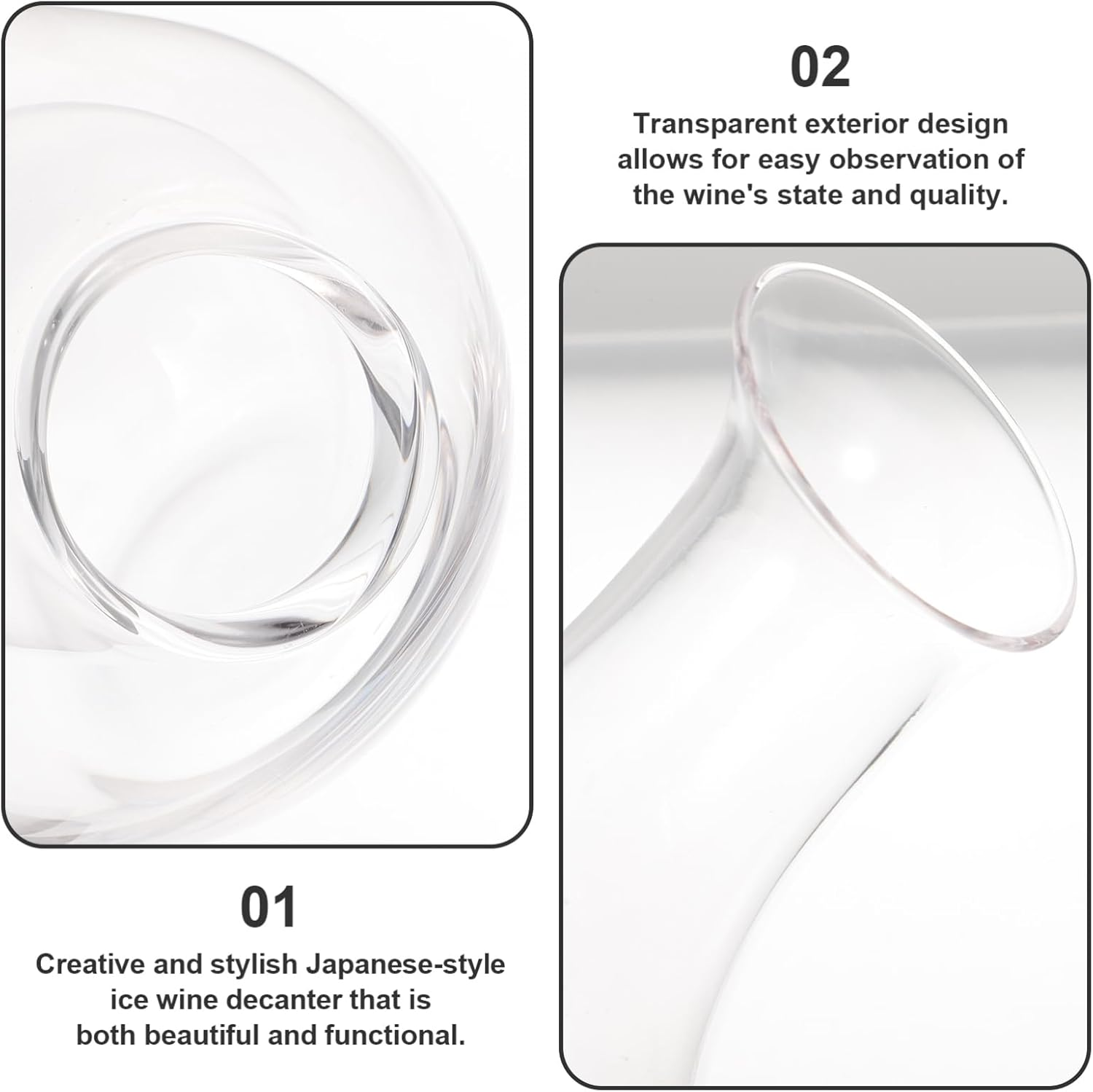 BEBEMOKO Glass Wine Dispenser Pitcher with 13Oz Capacity and Creative Ice Cube Indentations, for Bars and Holiday Wine Serving image number 4