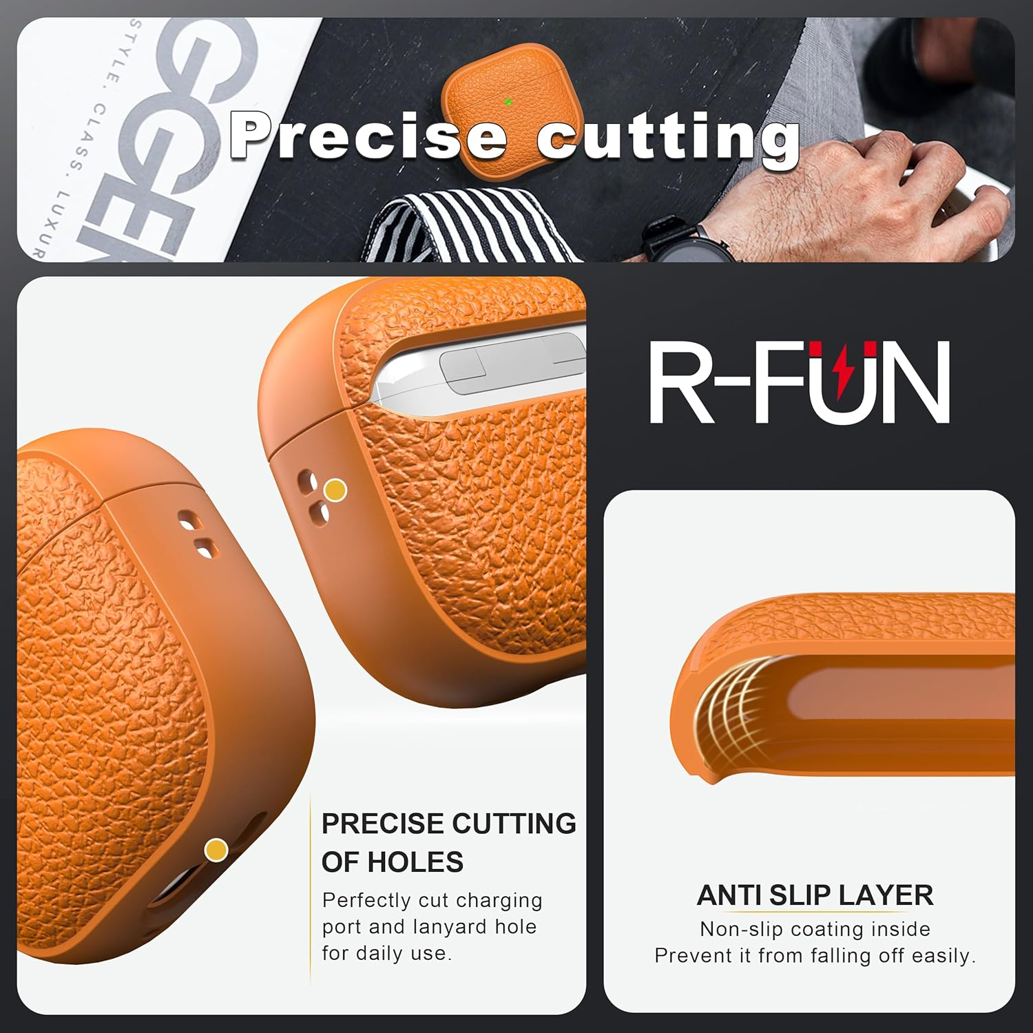 R-Fun for Airpods 4 Generation Case,Soft Leather Drop Protection Cover for Men and Women with Lanyard and Cleaner Kit, Compatible with Apple Latest Airpods 4Th Gen(Usb-C)(2024)-Orange