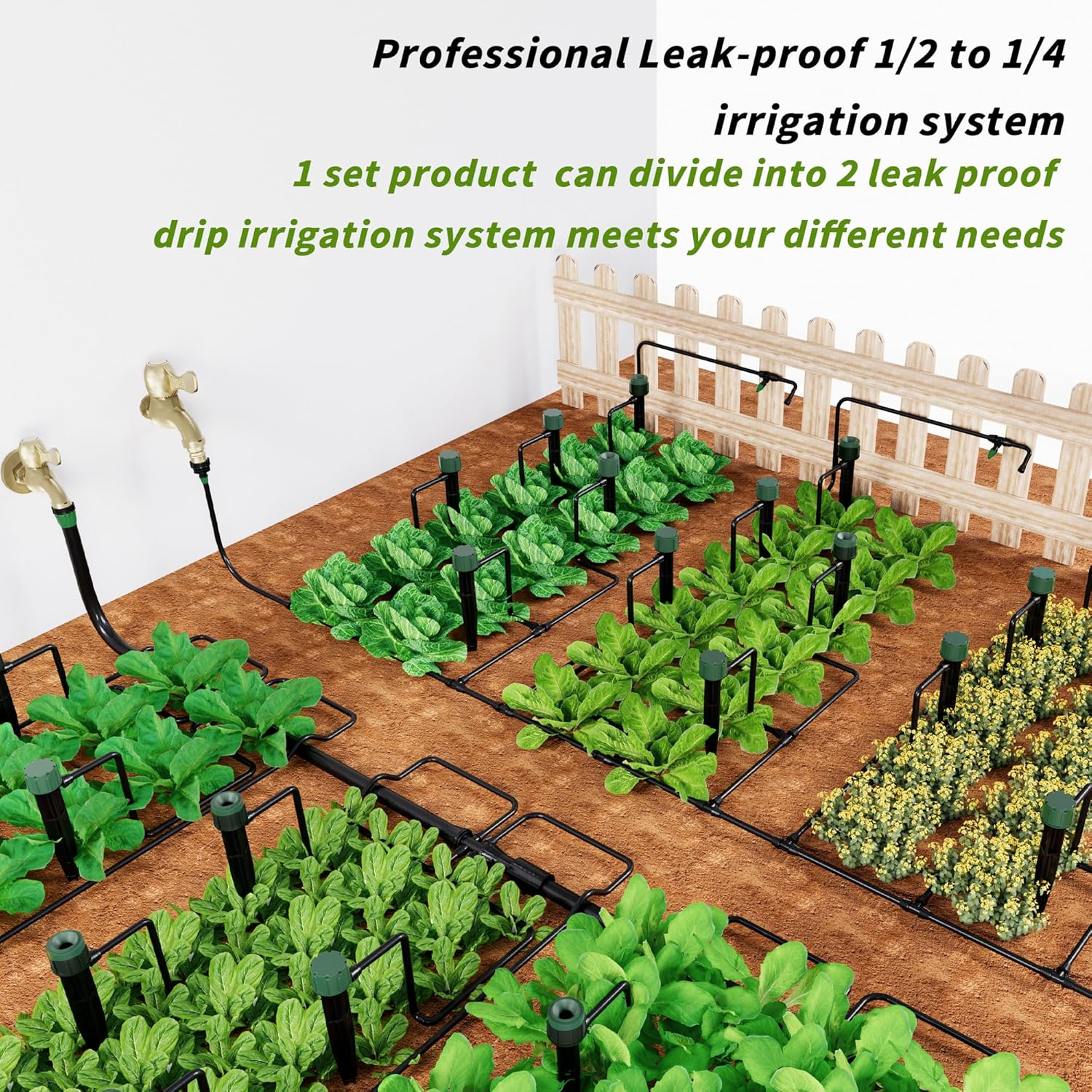 124FT Drip Irrigation Kit,Automatic Irrigation System Garden Watering Misting System with 1/4 Inch 1/2 Inch Irrigation Tubing Hose for Yard, Lawn,Greenhouse image number 3