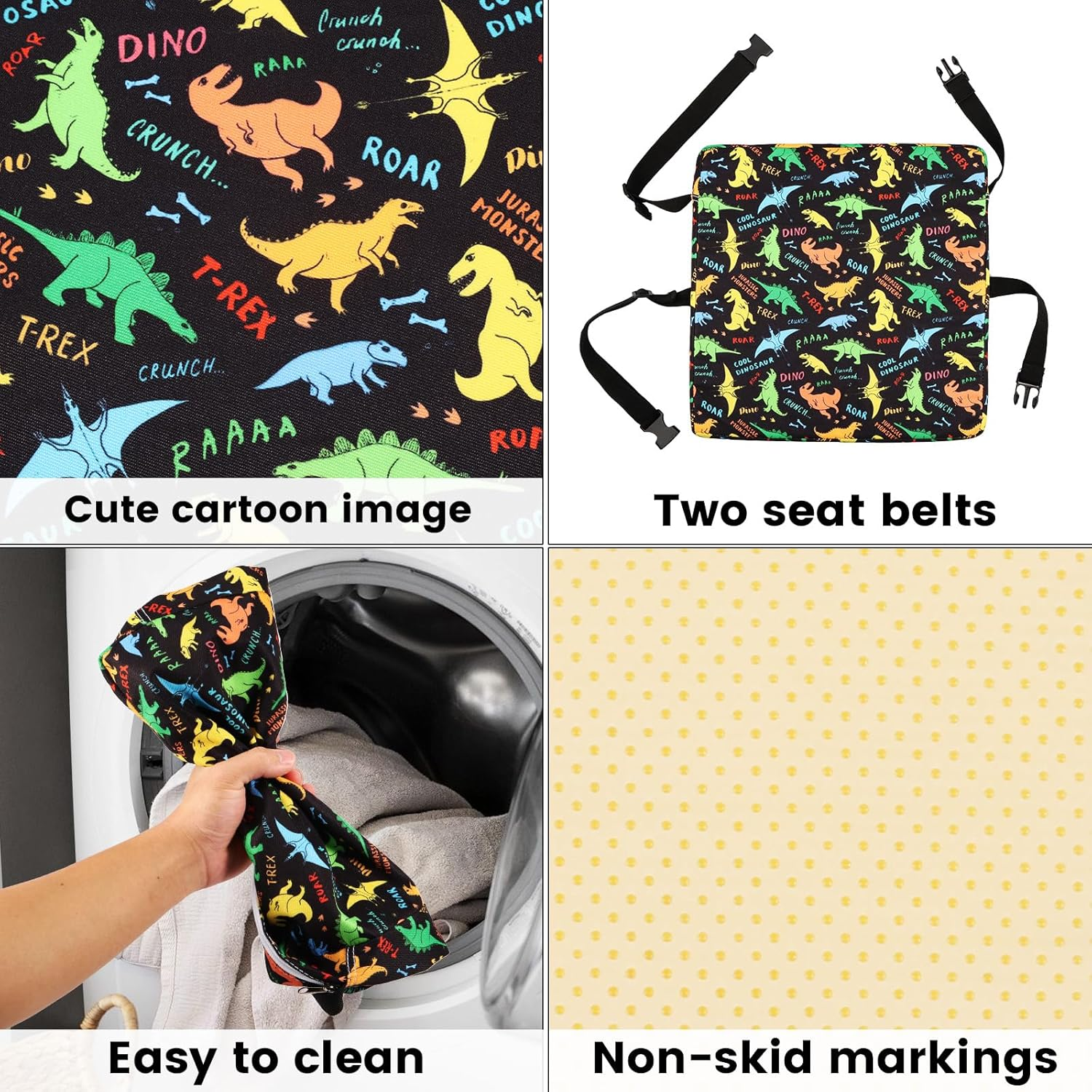 Toddler Booster Seat for Dining Table, Strong Support Booster Seat for Kitchen Chair with Adjustable Straps, Portable Booster Seat Pad, Non-Slip Heightening Cushion Booster for Children (Black)