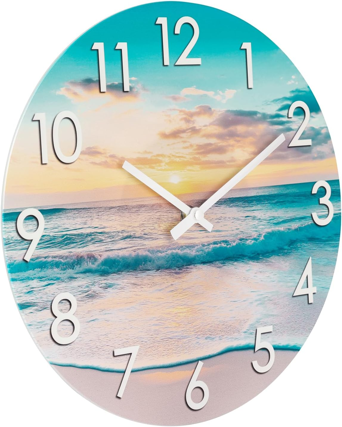 14 Inch Outdoor Clock, Waterproof Indoor/Outdoor Wall Clock with Beach Coastal Theme Large Glass Clock for Patio, Pool, Garden Decor -Blue - 14 Nautical Blue image number 3