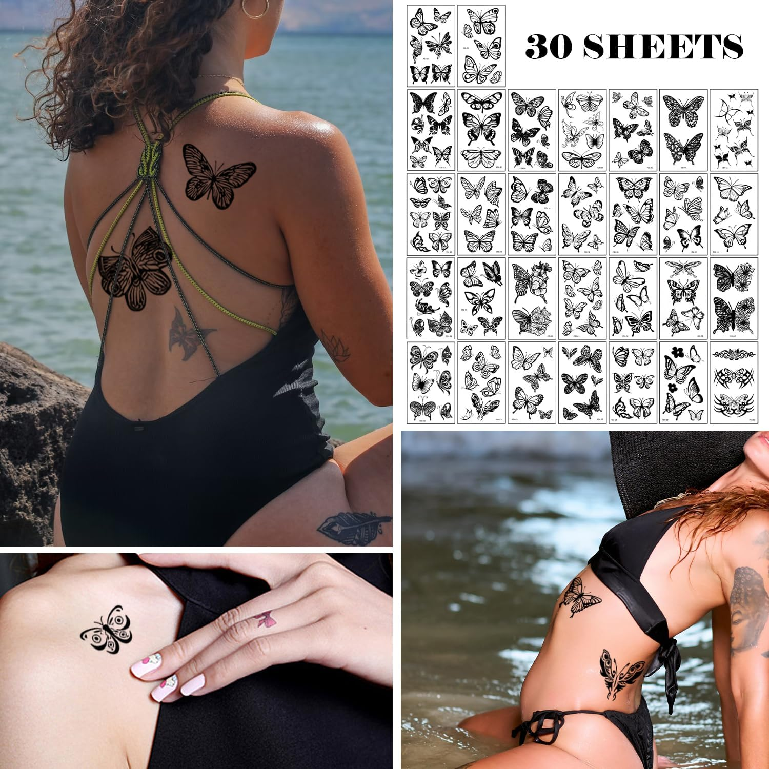 TORMEN 30 Sheets Temporary Tattoos, Butterfly Style Temporary Tattoos&ndash; Waterproof, Realistic & Long-Lasting Fake Tattoos for Kids, Adults, Parties & Festivals (Butterfly Style-B) - Dark image number 6