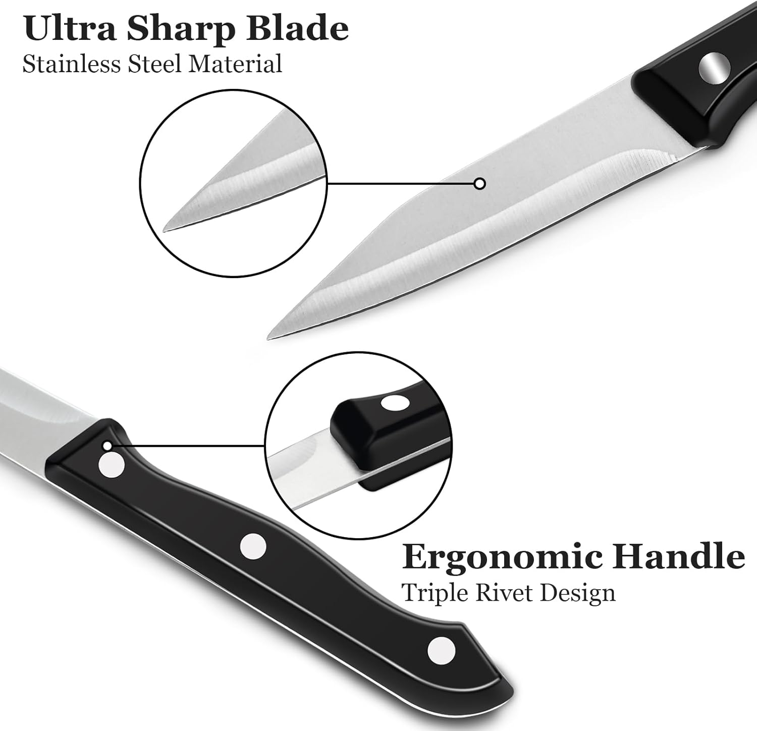BEWOS 4-Piece Stainless Steel Paring Knife Set - Premium 3.5 Inch Paring Knives with Ergonomic Handles Secure, Triple Rivet, Cutting & Peeling Knives for Vegetables and Fruits, Black image number 4
