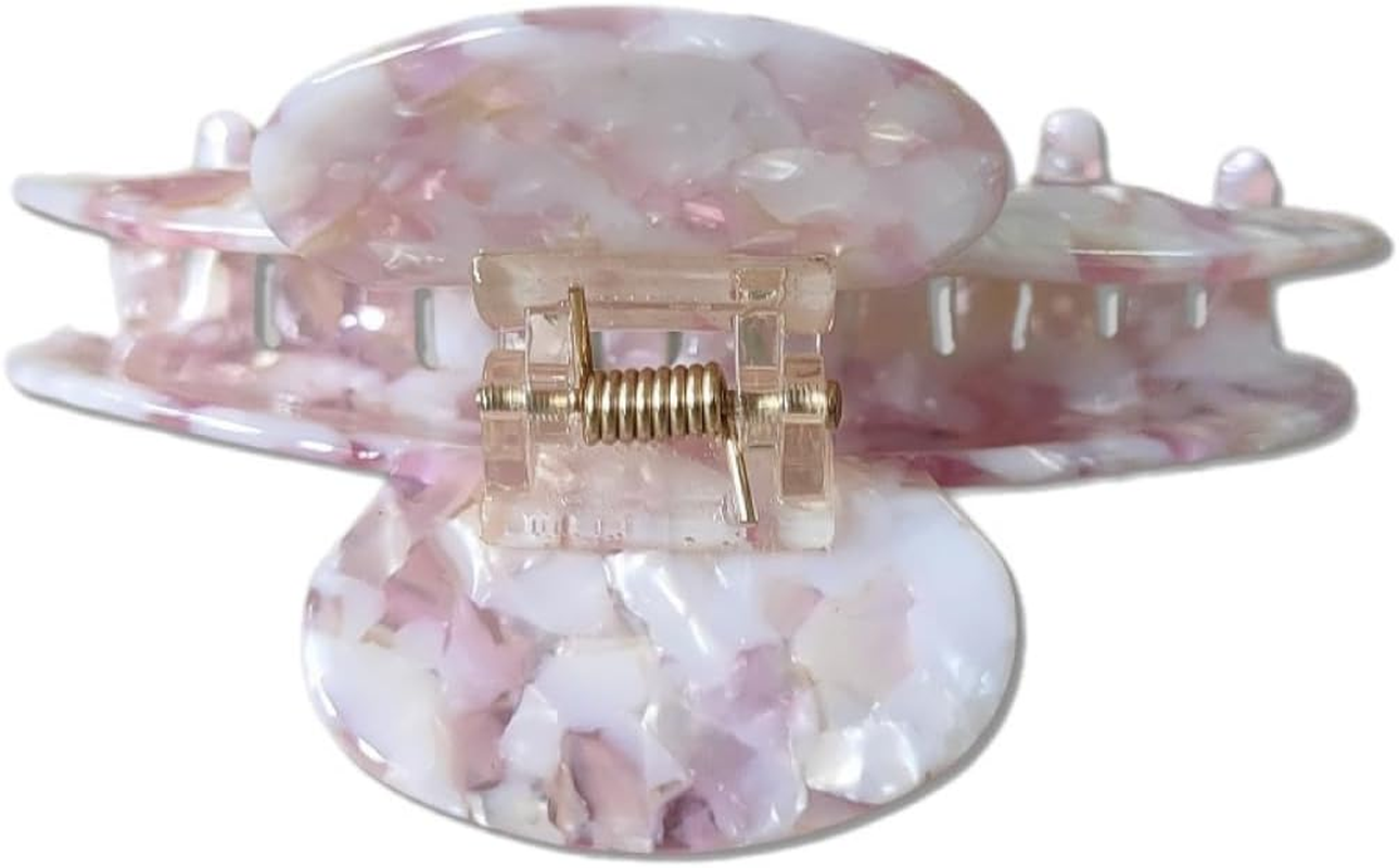 2PC Large Hair Claw Clip for Thick Hair - Marble, Opal Design (10Cm) (Pink-Purple Marble & Black-White Marble)