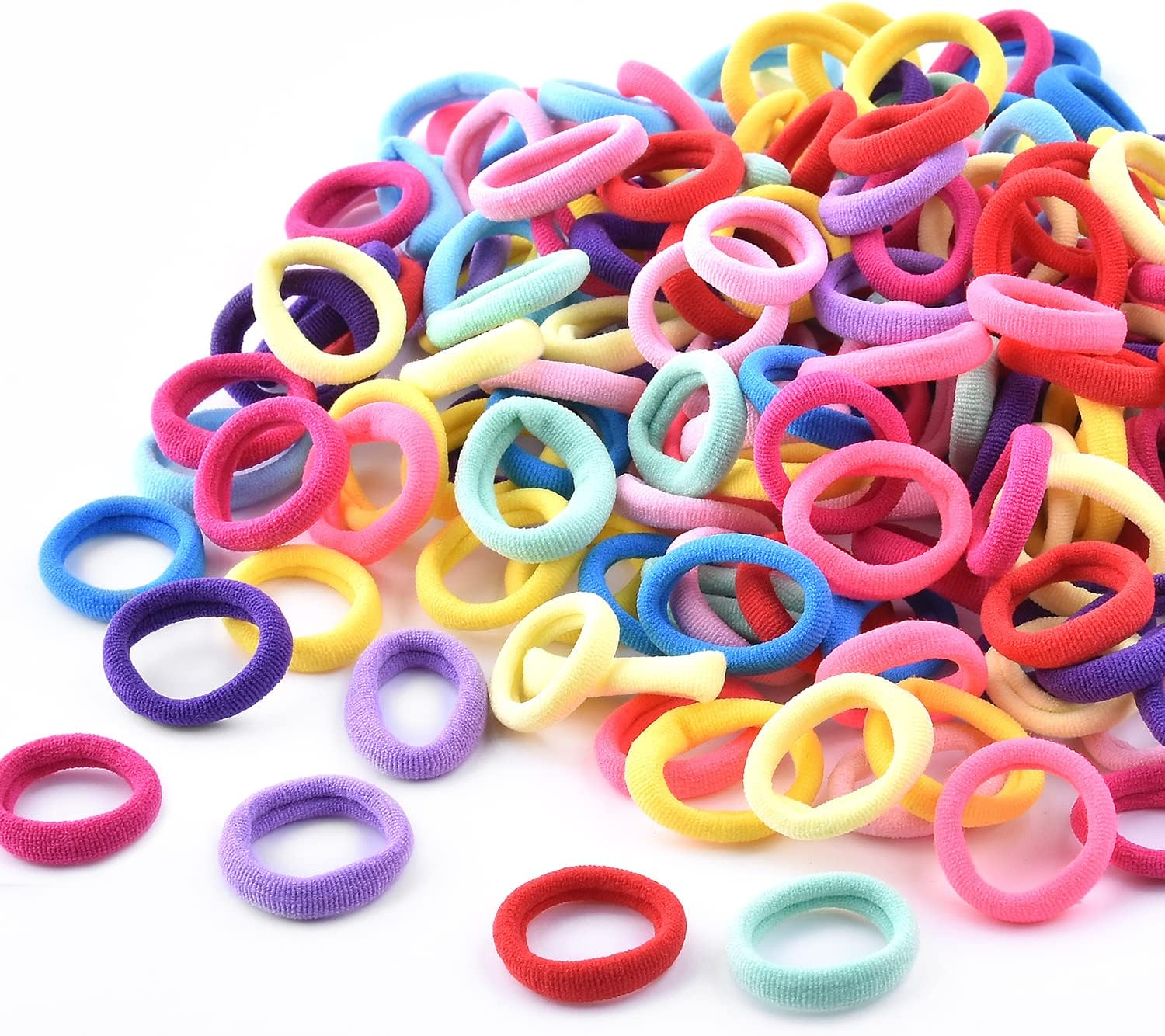 WKJHO 200Pcs Baby Hair Ties, Cotton Soft Toddler Hair Ties for Girls and Kids, Multicolor Small Seamless Elastic Hair Bands Ponytail Holders Hair Accessories