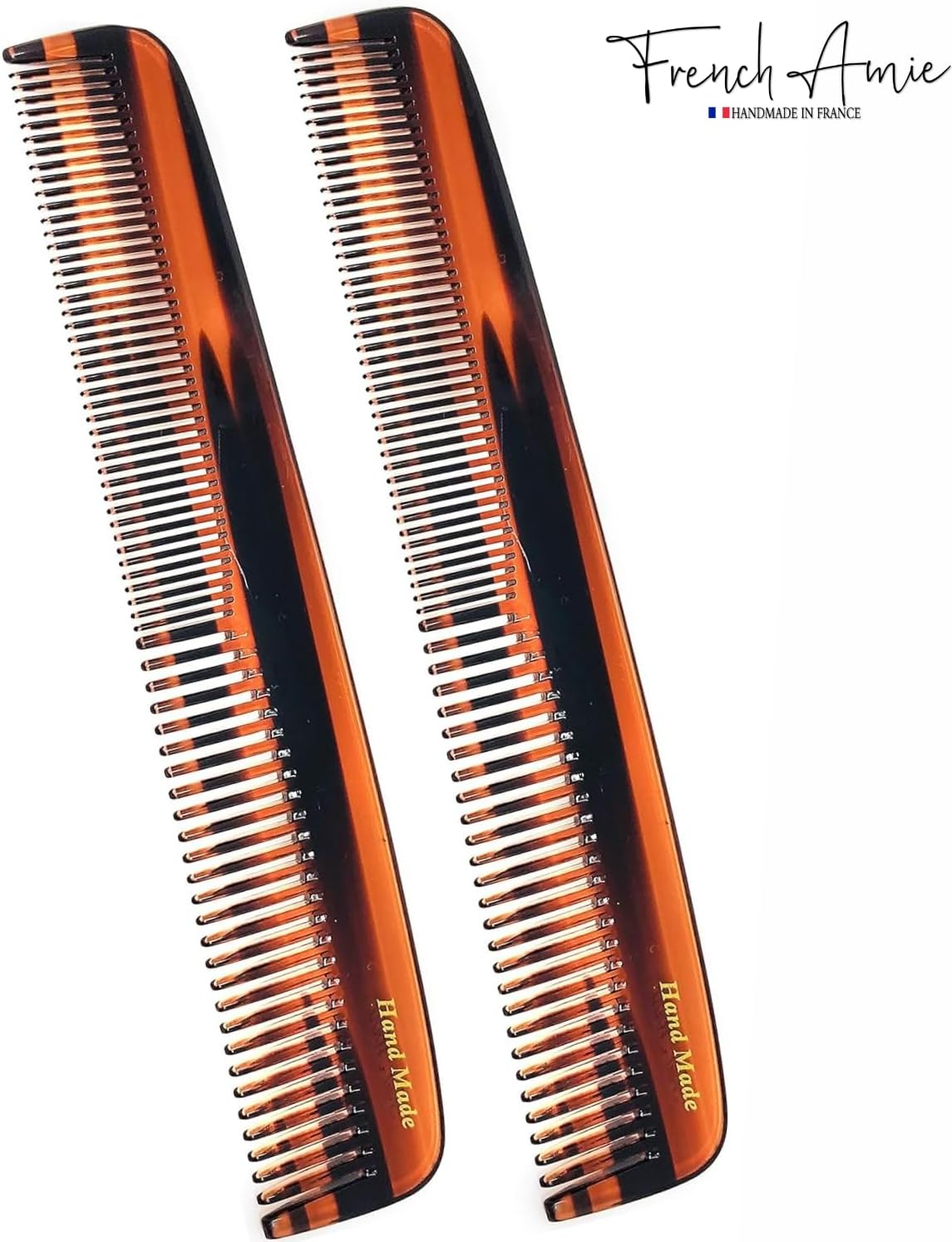 French Amie Sleek Handmade Tortoise Shell 7 Inch Long Celluloid Acetate Hair Dressing Combs 2 Pcs for Girls and Women image number 5