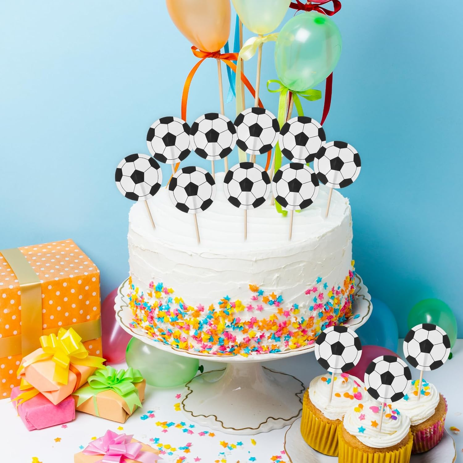 48 PCS Soccer Ball Cupcake Toppers Football Cake Toppers, Food Toothpicks Soccer Party Decorations for Kids Sport Balls Theme Parties, Baby Shower and Birthday Cake Decorations image number 2
