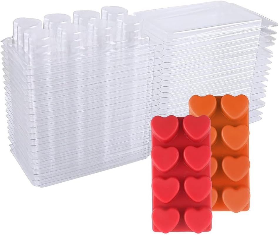 Zicojia Wax Melt Containers-8 Cavity Clear Empty Plastic Wax Melt Molds-25 Packs Heart Shape Clamshells for Tarts Wax Melts. Easy Install Easy to Use image number 4