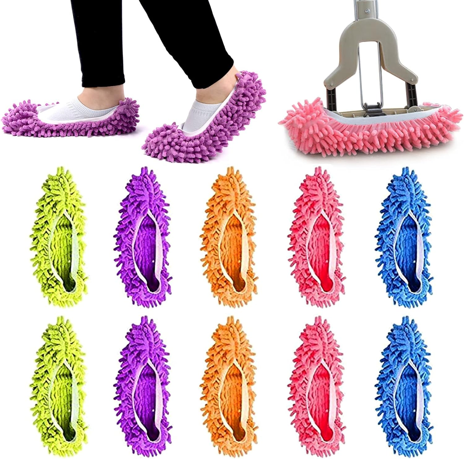 Tanstic 10Pcs 5 Colors Mop Slippers Shoes Cover, Microfiber Dust Cleaning Slippers Reusable Mop Socks Cleaning Slippers Reusable Dust Mops Floor Cleaning Tools Dust Floor Cleaner for House Cleaning image number 5