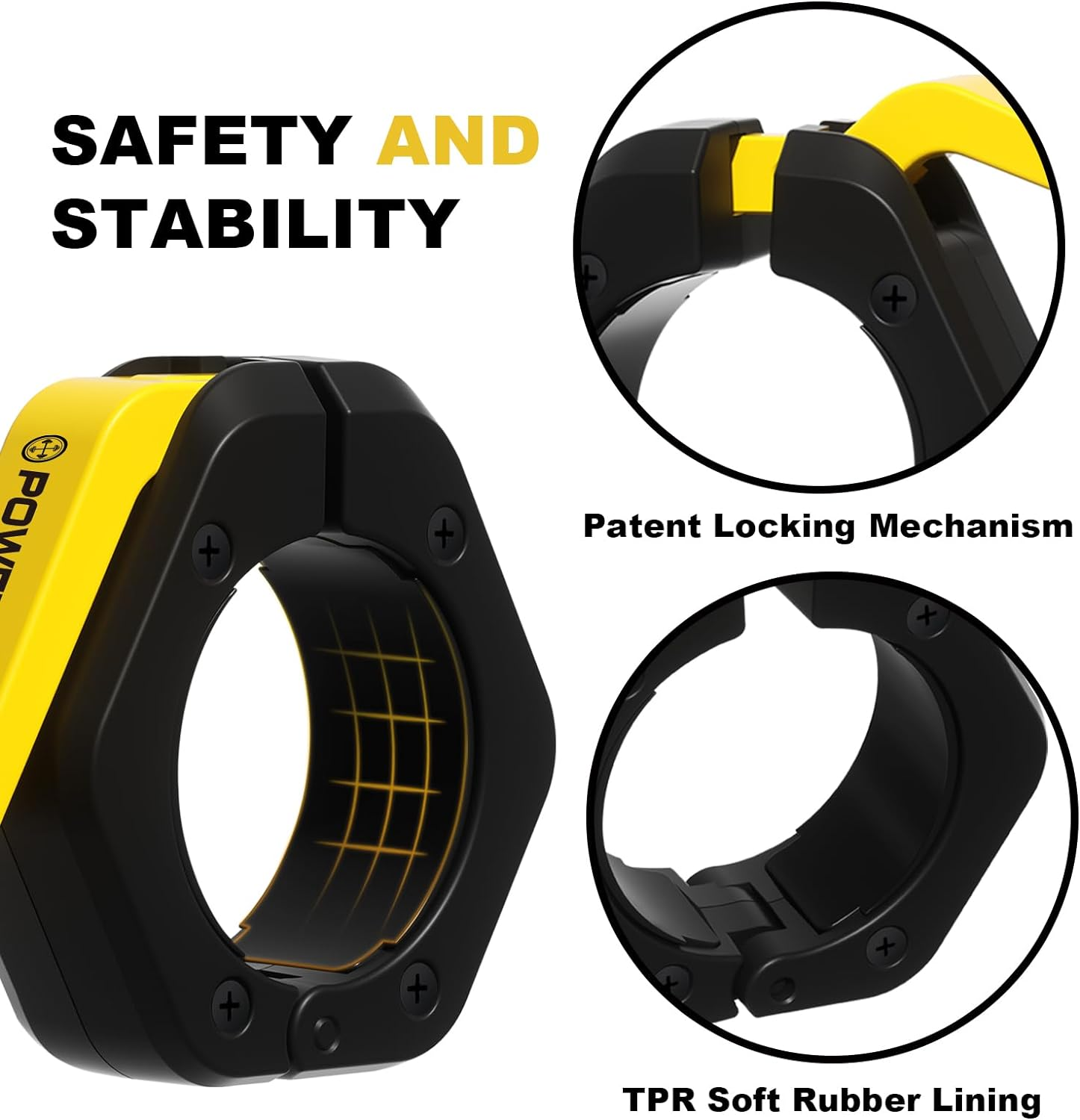 Power Guidance Barbell Collars Barbell Clips,50 Mm Olympic Barbell Clamps,Non-Slip Weight Clamps Quick Release Barbell Collar for Workout Weightlifting,Olympic Lifts and Strength Training - Black (Nylon + Rubber Lining) image number 4