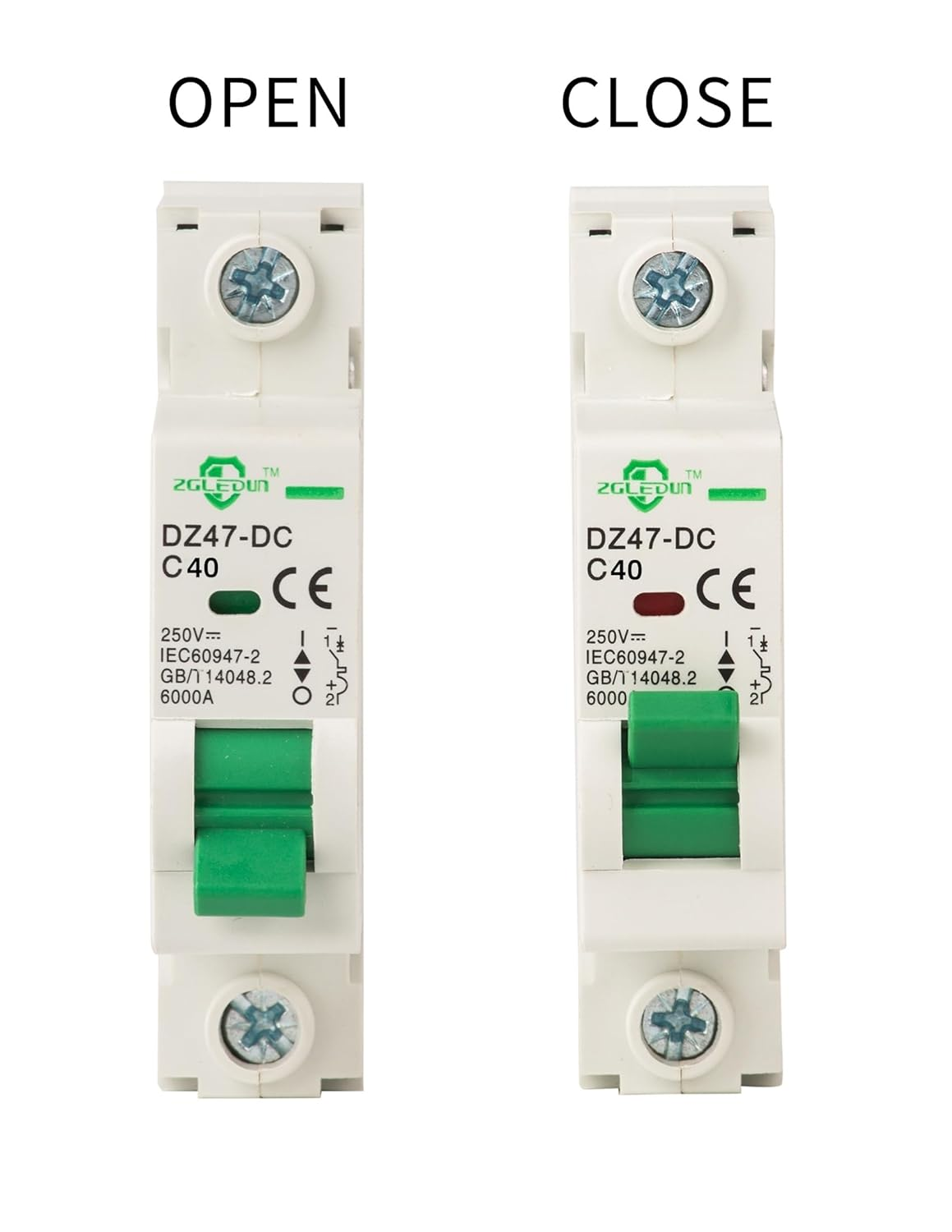 DC Miniature Circuit Breaker, 1 Pole 40 Amp, 24VDC-250VDC, 6Ka Din Rail Mount Breaker with Thermal Magnetic Trip, DZ47-63 1P, DC Solar MCB image number 4