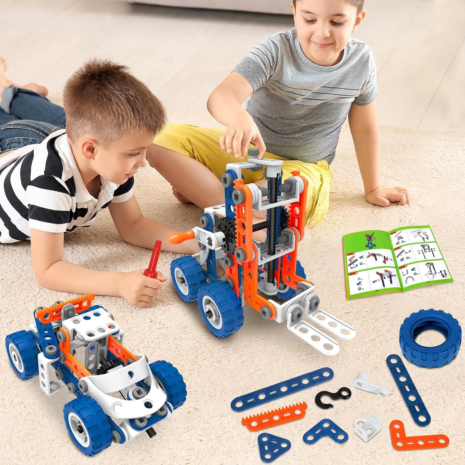 12 in 1 Stem Toys for 5 6 7 8 9+ Year Old Building Block Stem Activities Projects Kit Kids Age 4-8 5-7 Creative Set Helicopter Excavator Educational Engineering Erector Set Birthday Gift Boy Toys Girl image number 3