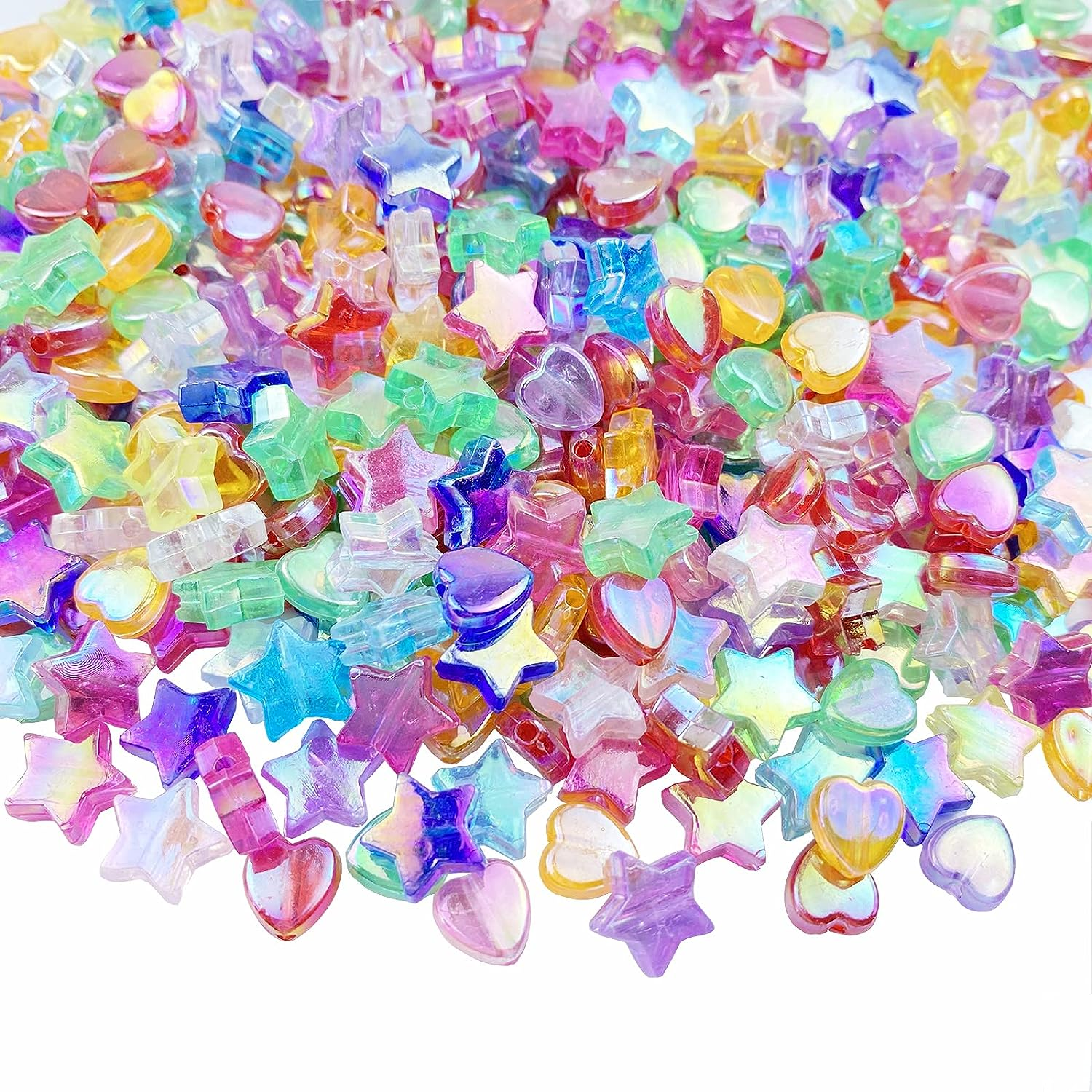 600 PCS Acrylic Beads Heart Star Shape Beads Clear Acrylic AB Colors Bead Assortments Colorful Flat Bead-In-Bead Loose Beads Spacer for DIY Necklace Bracelet Jewelry Craft Making (Deep Lake Blue AB) image number 5