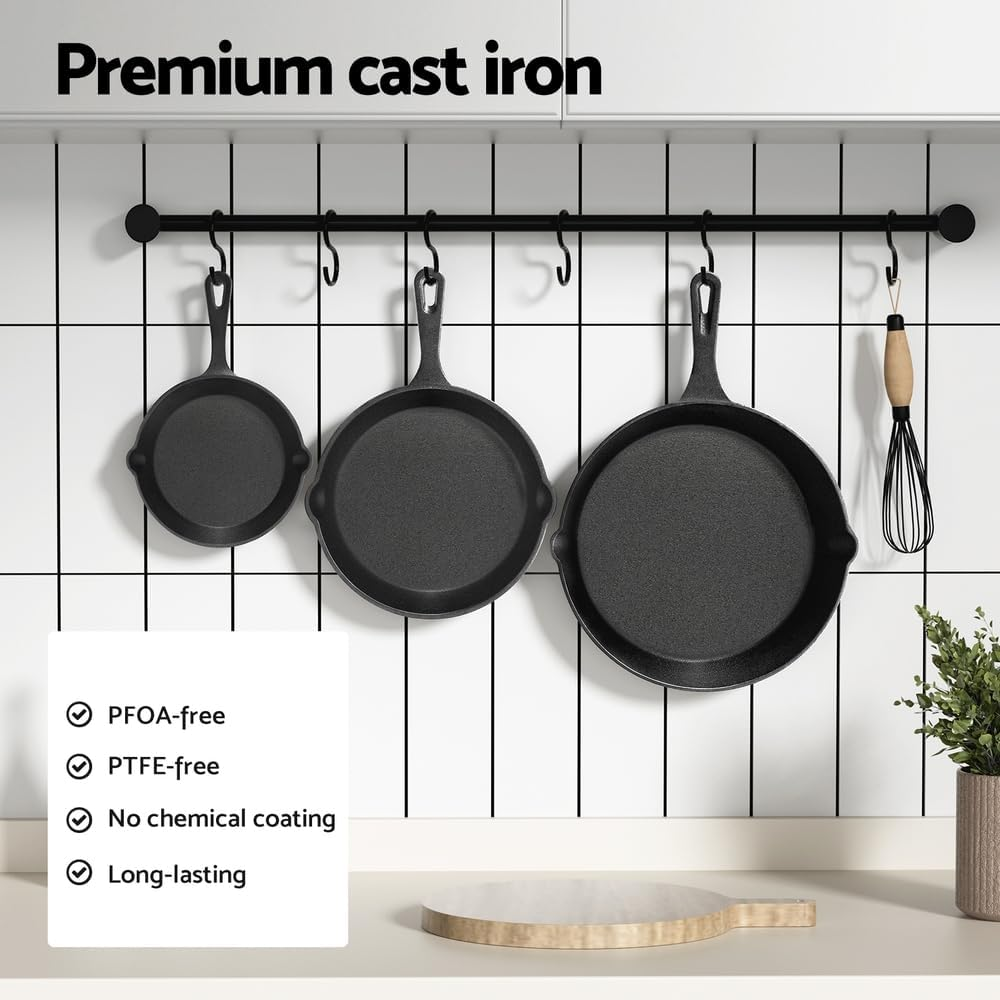 5-Star Chef Frying Pan Cast Iron Steak Skillet BBQ Oven Cookware 3PCS image number 4