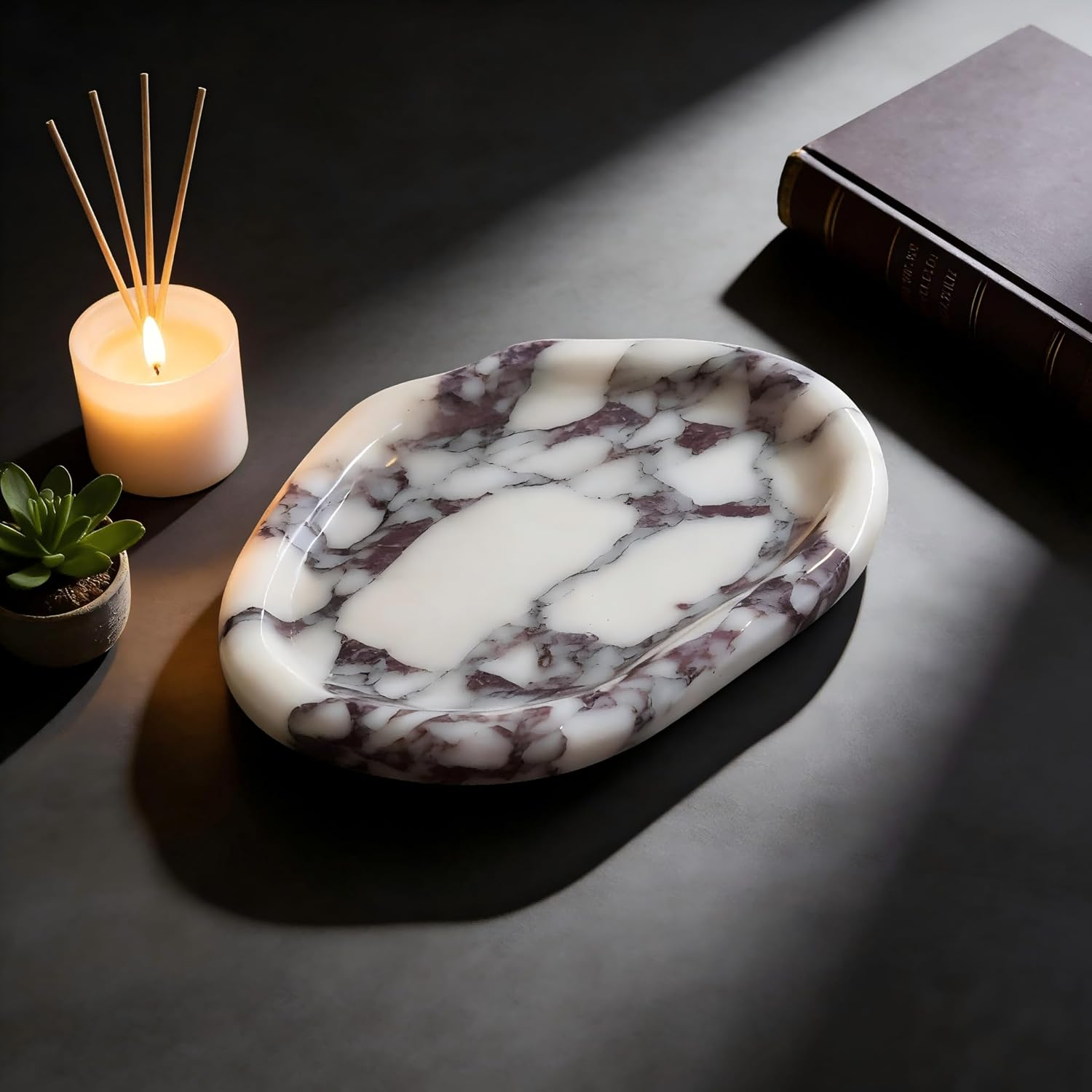 Real Luxurious Natural Marble Vanity Tray Genuine Marble Stone Storage Tray for Home Decor Bathroom/Kitchen/Vanity/Dresser Non-Resin Irregular Shape (Baogeli-Black), YULIN-FEI-01 image number 6