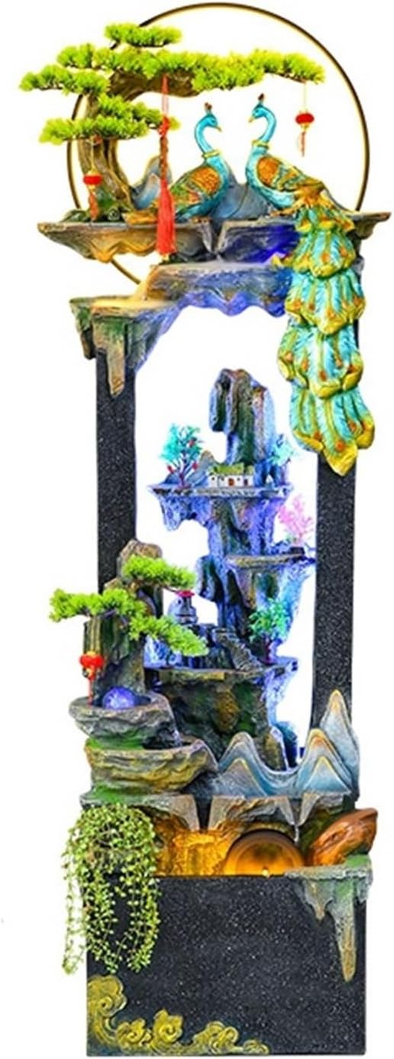 Outdoor Fountain Peacock Decoration Fish Tank, Courtyard Living Room Home Automatic Circulation System Rockery Fountain Water(L) image number 1