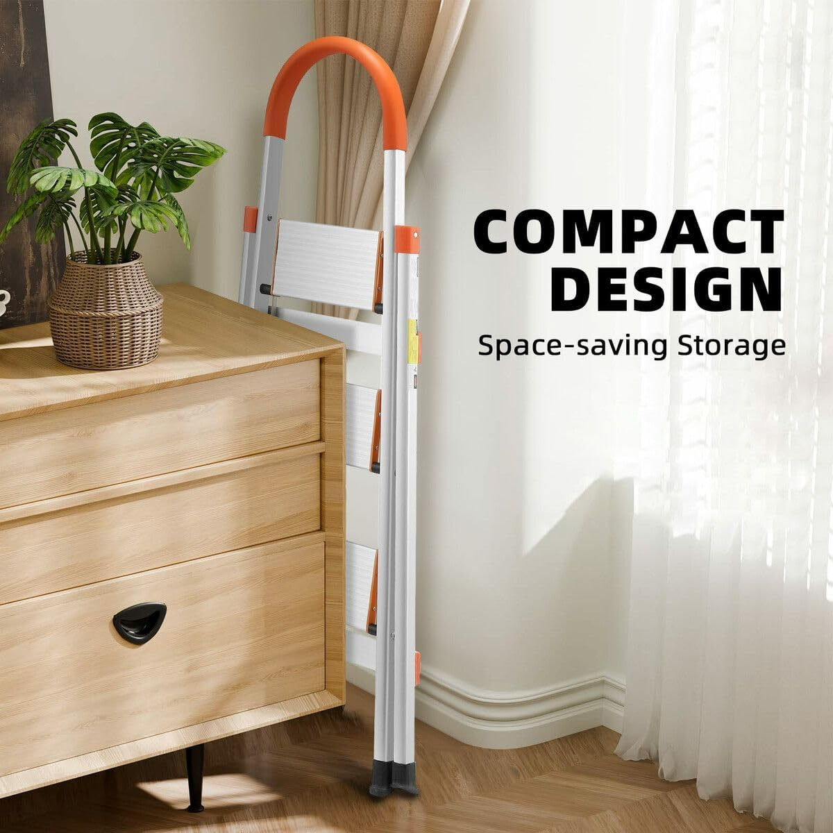 3 Step Folding Ladder Foldable Stool Collapsible Platform Aluminium Portable Lightweight Stairs Stepladder with Foam Handrail image number 6