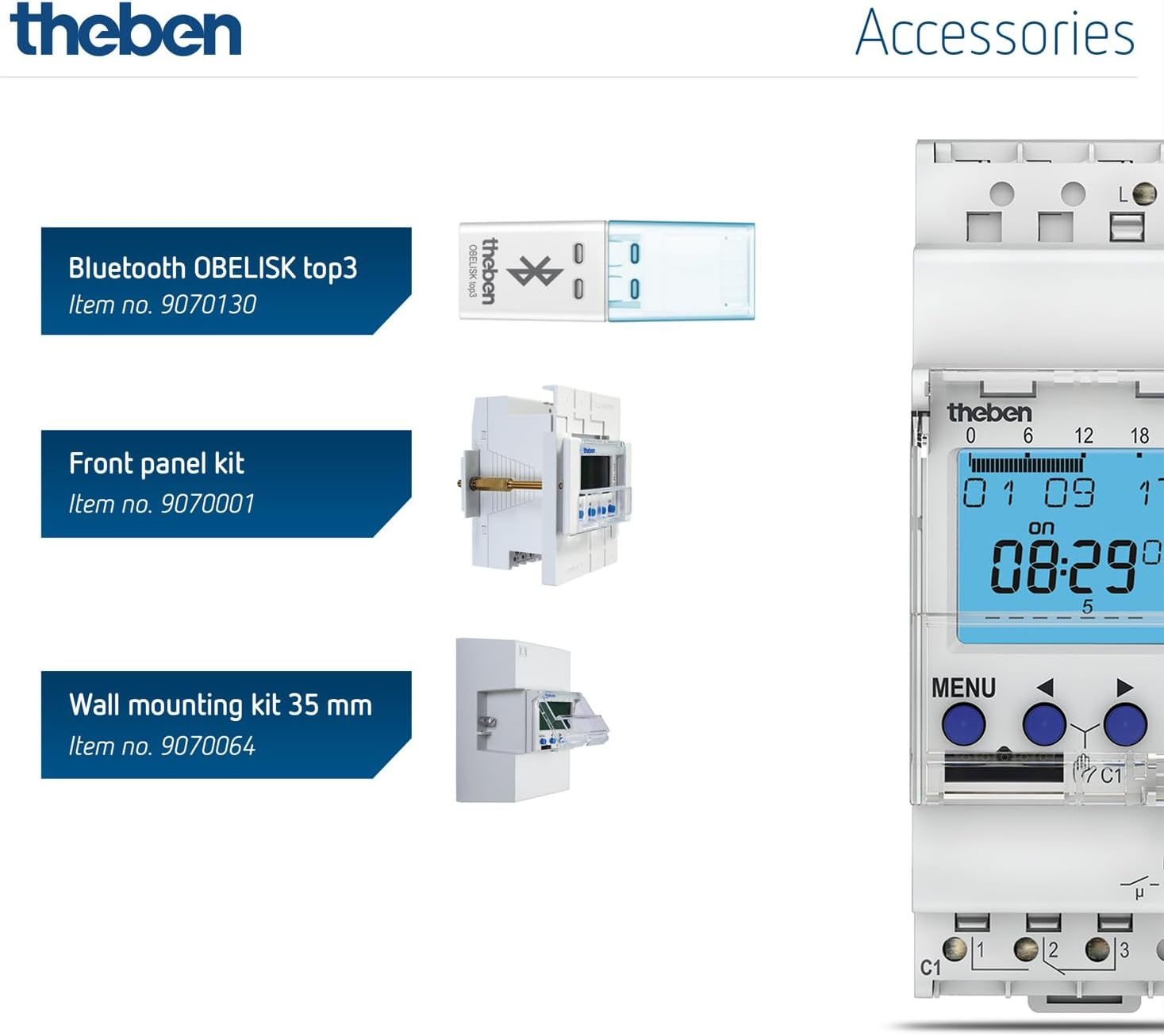 Theben 6100130 TR 610 Top3 - Digital, 1 Channel Time Switch with Weekly Program, App Programmable, Perfect for LED, DIN Rail, Timer image number 4