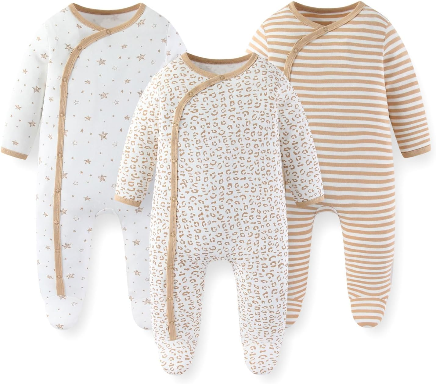 JELYLOVE Unisex Baby Boy Girl Footies Rompers Cotton Long Sleeve 3 Pack Infant Jumpsuits 0-12Months Babies' Outfits