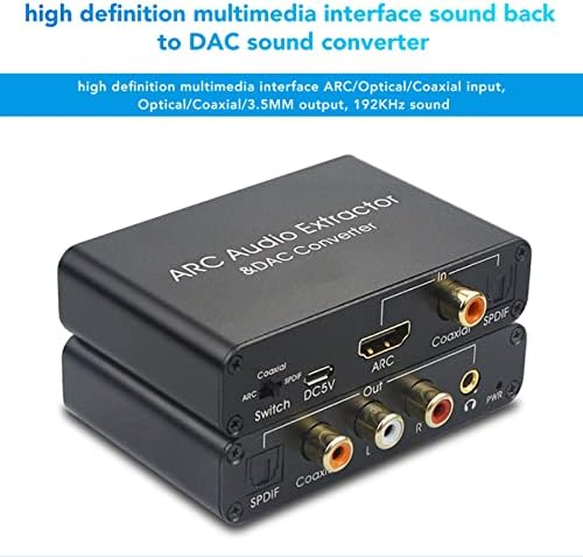 HDMI ARC Audio Extractor 192Khz, HDMI ARC Adapter with 3.5Mm Headphone Port, Audio Converter Analog for Home Cinema TV Soundbar Speaker Amplifier image number 3