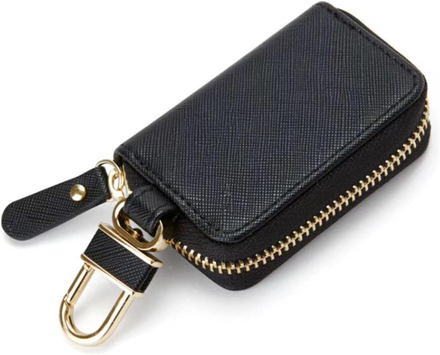 Cute Car Remote Key Case, PU Leather Car Key Holder Ring Box, Metal Hook Zipper Embroidered Bag, for Women and Men - Black image number 2