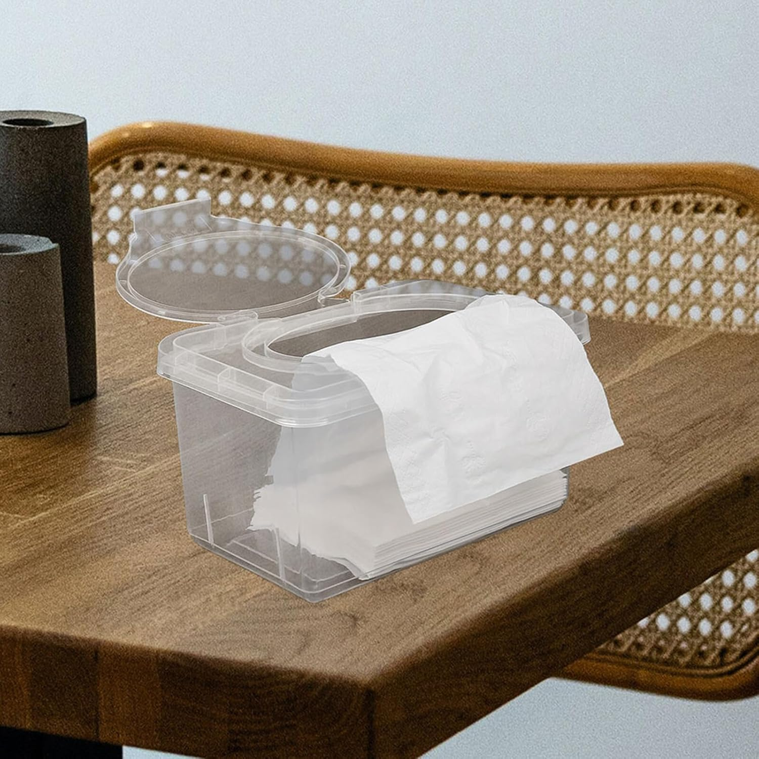 Reusable Wipe Dispenser with Dustproof Cover Weighted Non Slip Wipes Container for Nursery and Home Bathroom Wide Mouth Refillable Case Storage and Easy Access Transparent Lid image number 6