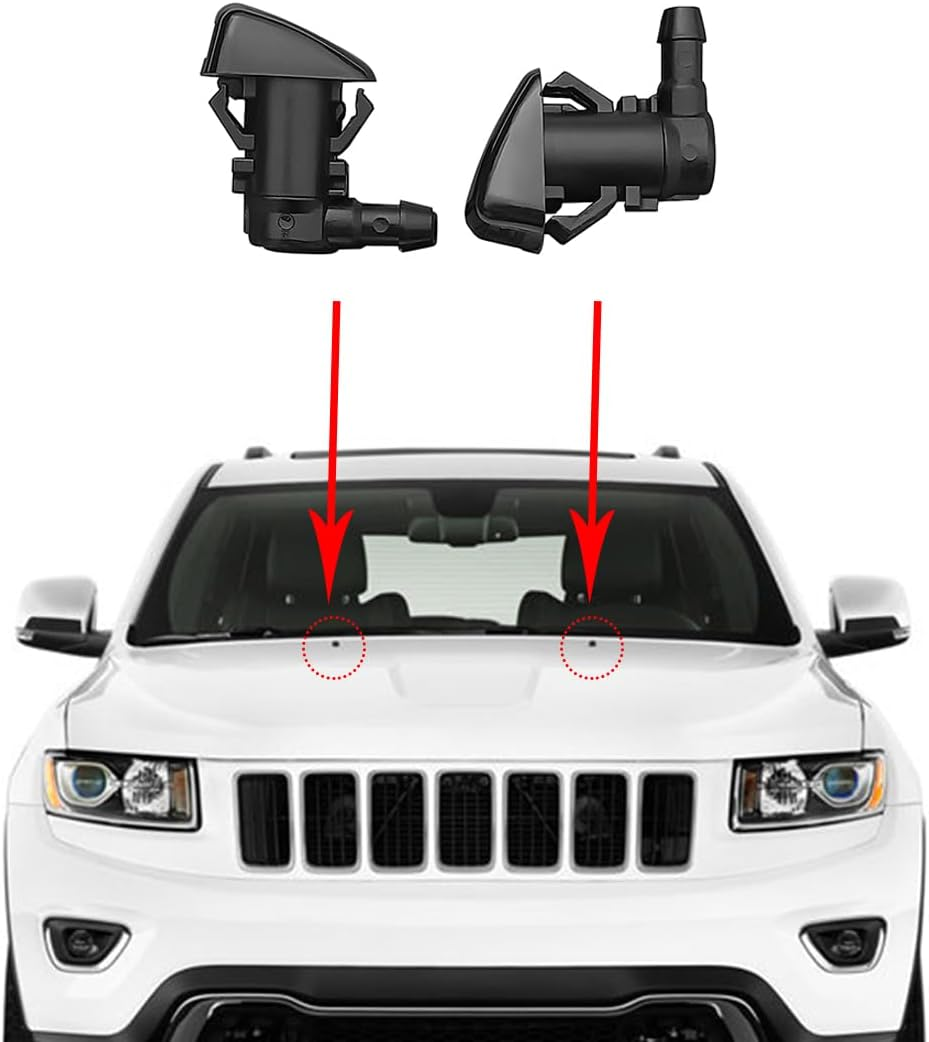 58112 Premium Wiper Washer Nozzles Fit for Jeep Grand Cherokee 05-2021 | Mitsubishi Galant 09-2012, Windshield Washer Fluid Jet Nozzle | Easy to Install | 2 Pack, Ref 55372143AB, 8265A127, 8265A128