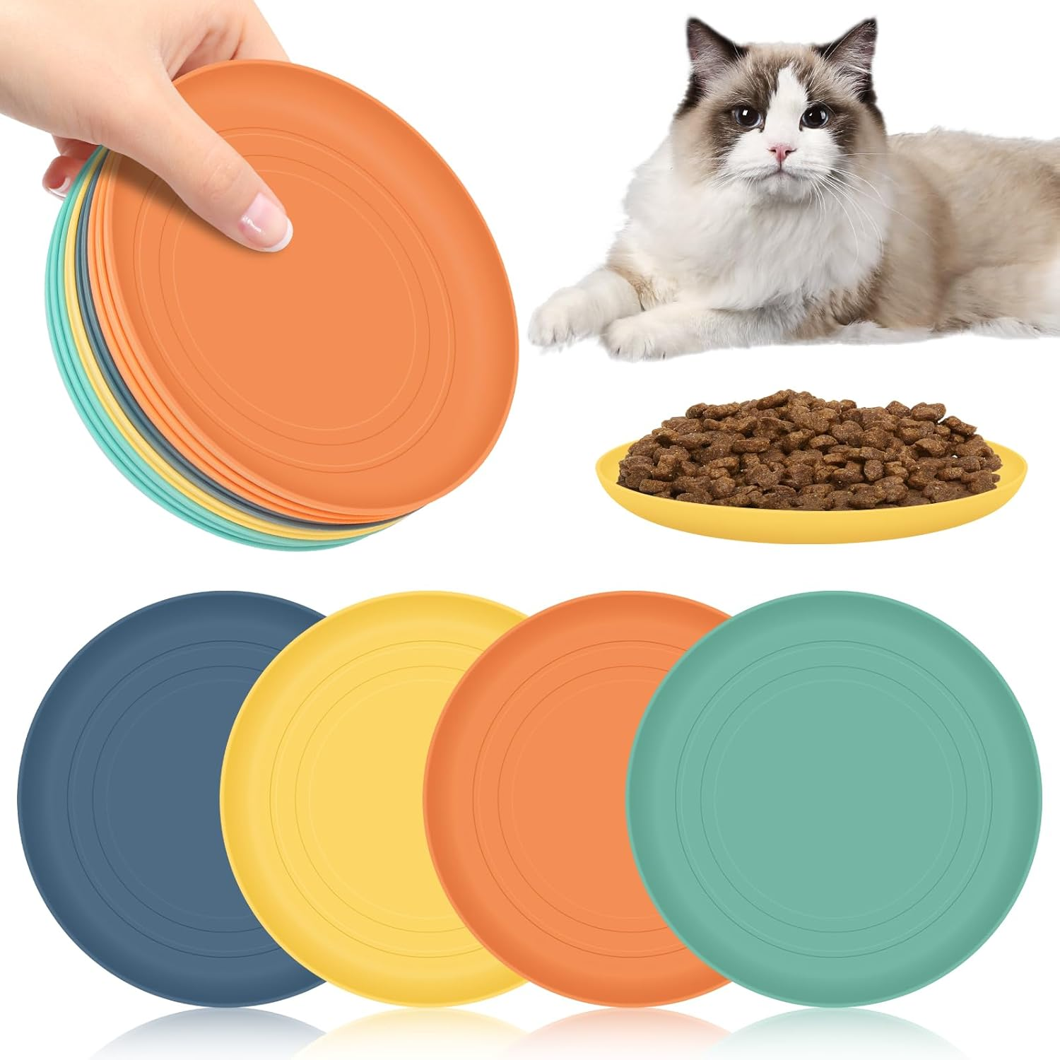 10 PCS Shallow Cat Food Dish, round Cat Plates for Wet Food in 4 Colours, Whisker Fatigue Free Cat Dishes for Kittens and Short Legged Cats, Colored Flat Cat Bowl in Plastic for Dry Food image number 6