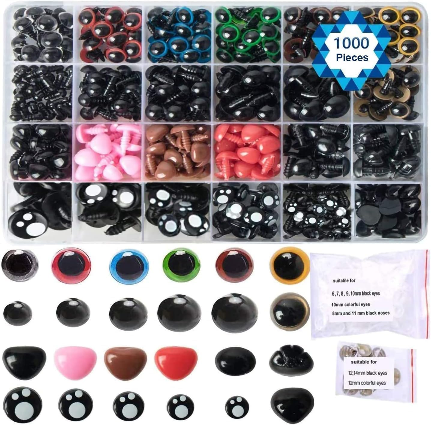 GIOD 1000Pcs Safety Eyes and Noses for Amigurumi - Colored Plastic with Washers and Box - DIY Doll Eyes, Teddy Bear Nose, Stuffed Animals (Black-1000) image number 6