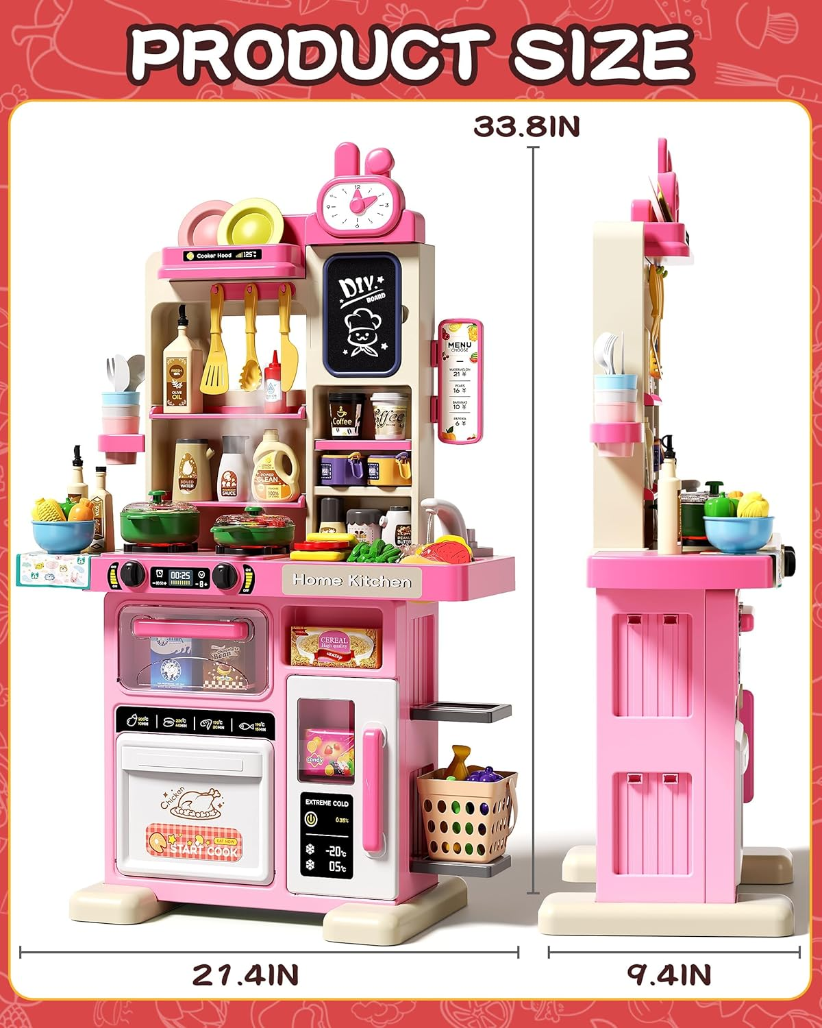70PCS Kids Kitchen Playset with Sound & Light - Cooking Stove with Steam, Play Sink and Toy Kitchen Accessories - Pretend Kitchen Play Food Toys for Kids Boys Girls - Toddler Play Kitchen Set image number 5