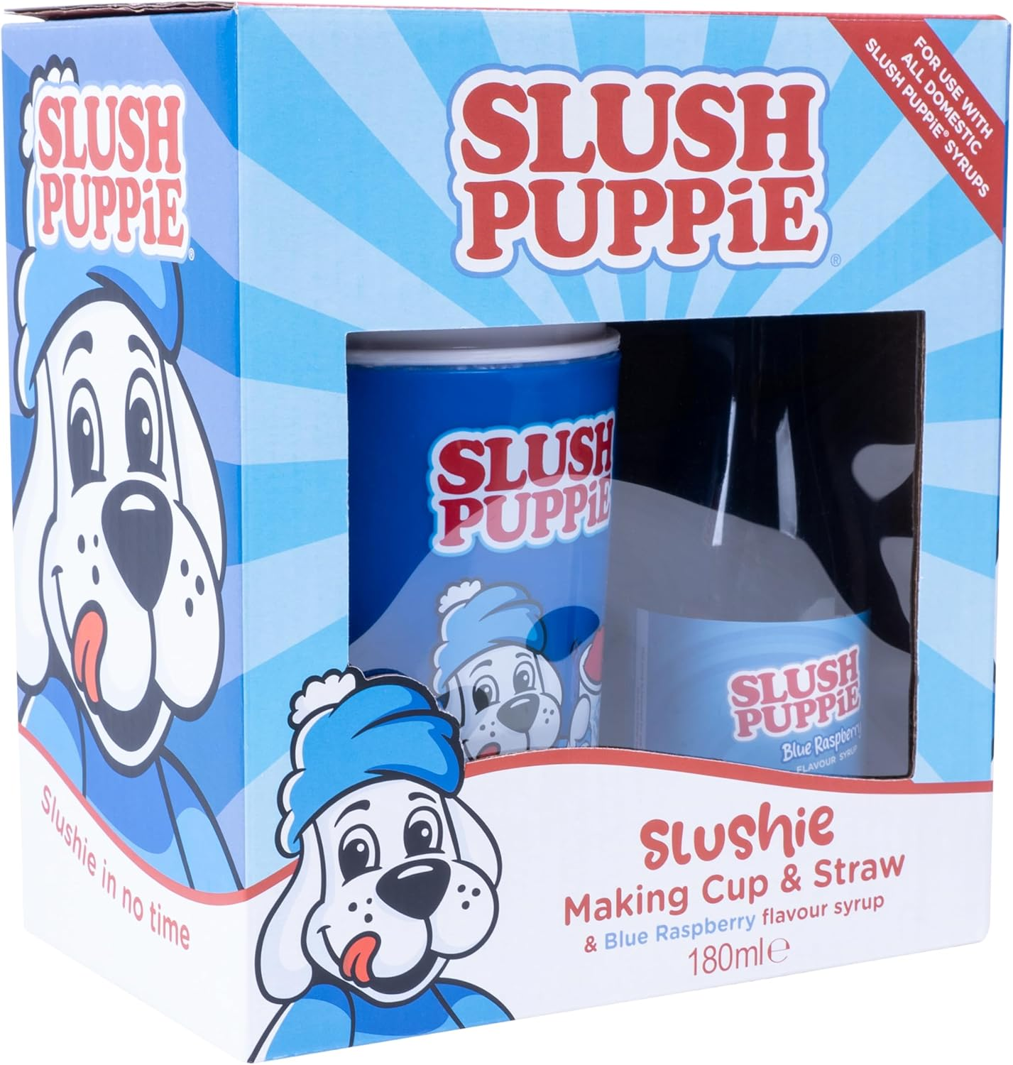Slush Puppie Blue Raspberry Slushie Making Cup Set with 180Ml Syrup - Create Delicious Frozen Drinks at Home with Easy-To-Use Cup and Tasty Blue Raspberry Syrup