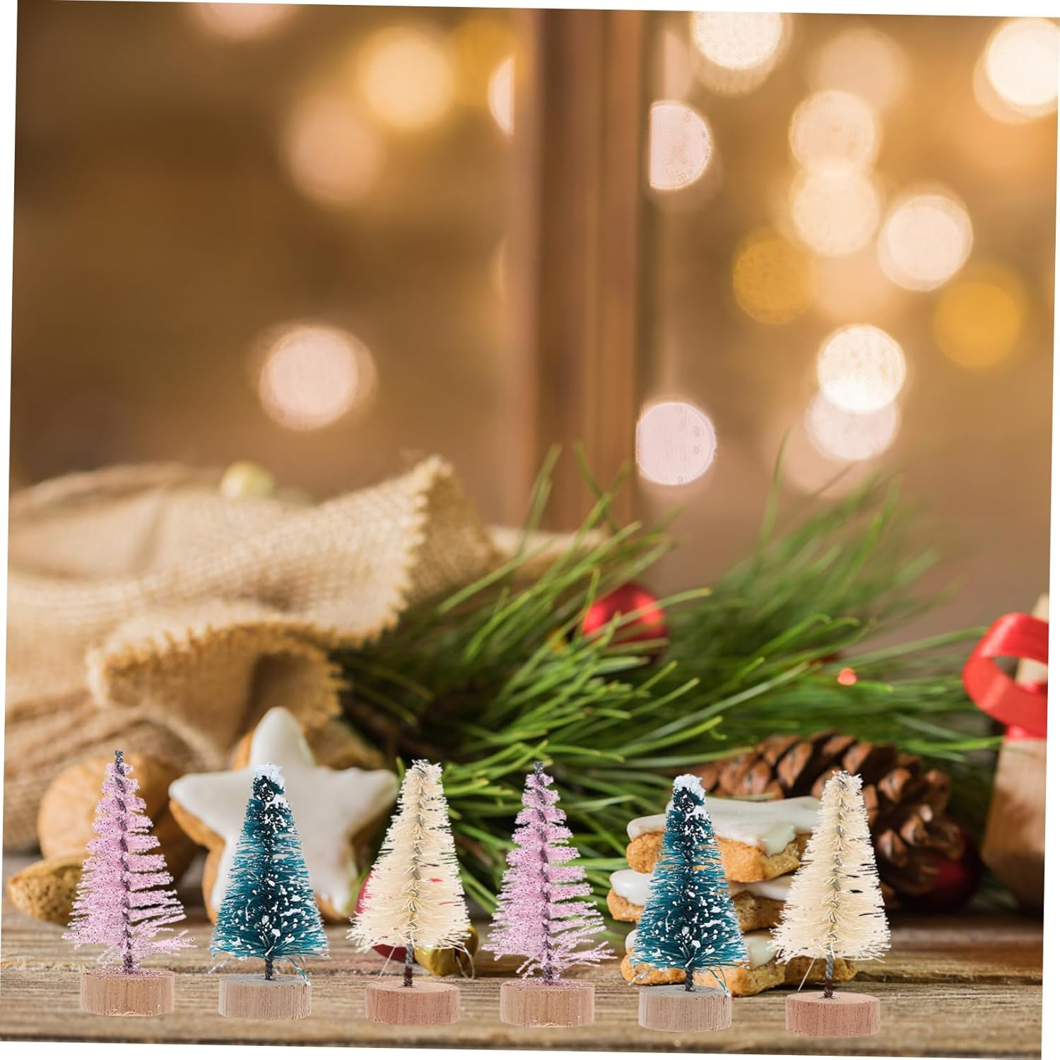 HANABASS 36Pcs Mini Xmas Tree Artificial Trees Wooden Base for Christmas Desktop Decoration Cute Decor for Home Bar Restaurant and Dollhouse Landscape image number 3