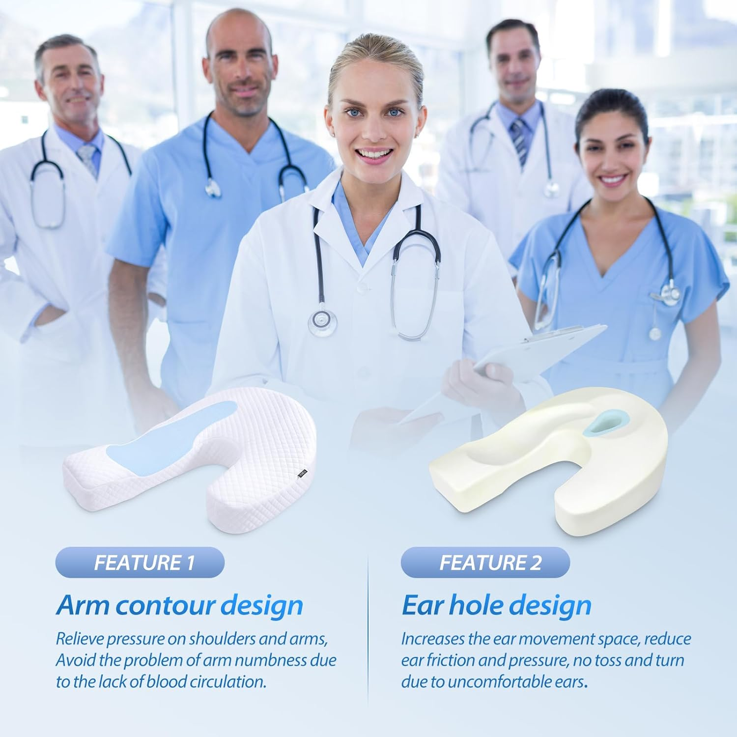 HOMCA Side Sleeper Pillows for Adults, Memory Foam U Shaped Body Pillows for Neck and Shoulder Pain Relief, Shoulder Pillow for Side Sleepers with Removable Washable Pillowcase image number 6