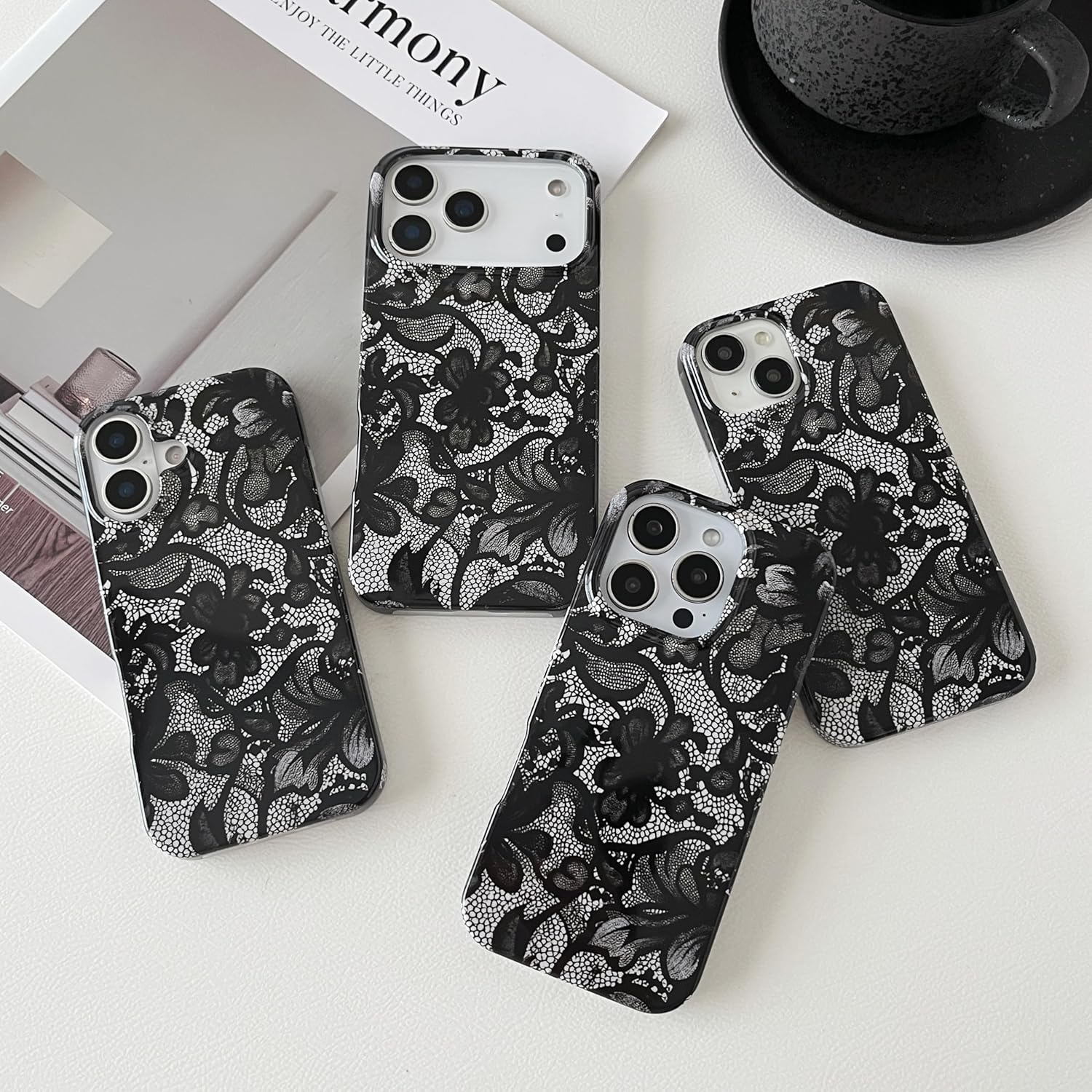 Smobea Iphone 14 Case, Black Lace Vintage Pattern Soft and Thin Shockproof TPU for Women and Girls - Black image number 4