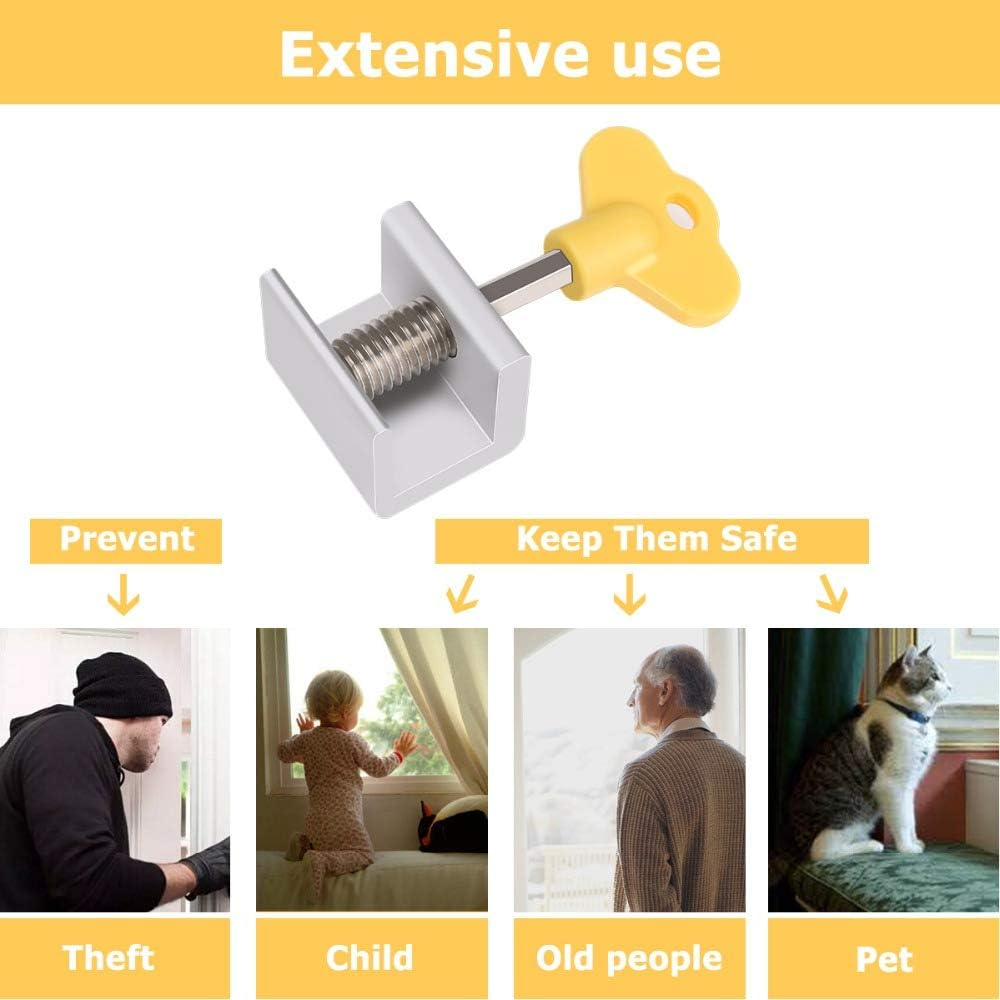 Maizoon Window Locks with Key 4 Pcs,Adjustable Aluminum Safety Sliding Door Guards for Children Baby Pets,Household Security Anti-Theft Hardware Tool,Nd06A image number 6