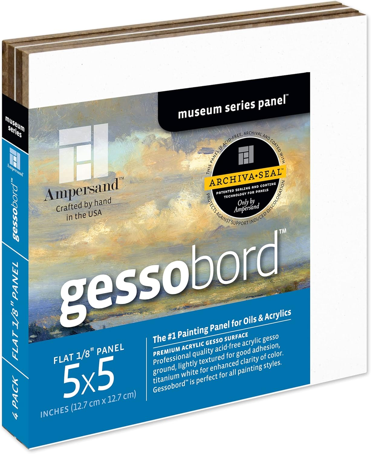 Ampersand Art Supply Gesso Wood Painting Panel: Museum Series Gessobord, 6" X 8", 1/8" Flat Profile, Pack of 3