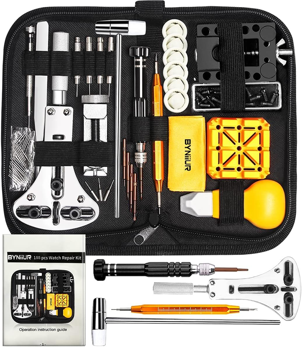 Watch Repair Tool Kit, Watch Band Link Tool Set Watch Case Opener Spring Bar with Carrying Bag, Replace Watch Battery Helper Multi Functional Tools with User Manual for Beginner image number 3