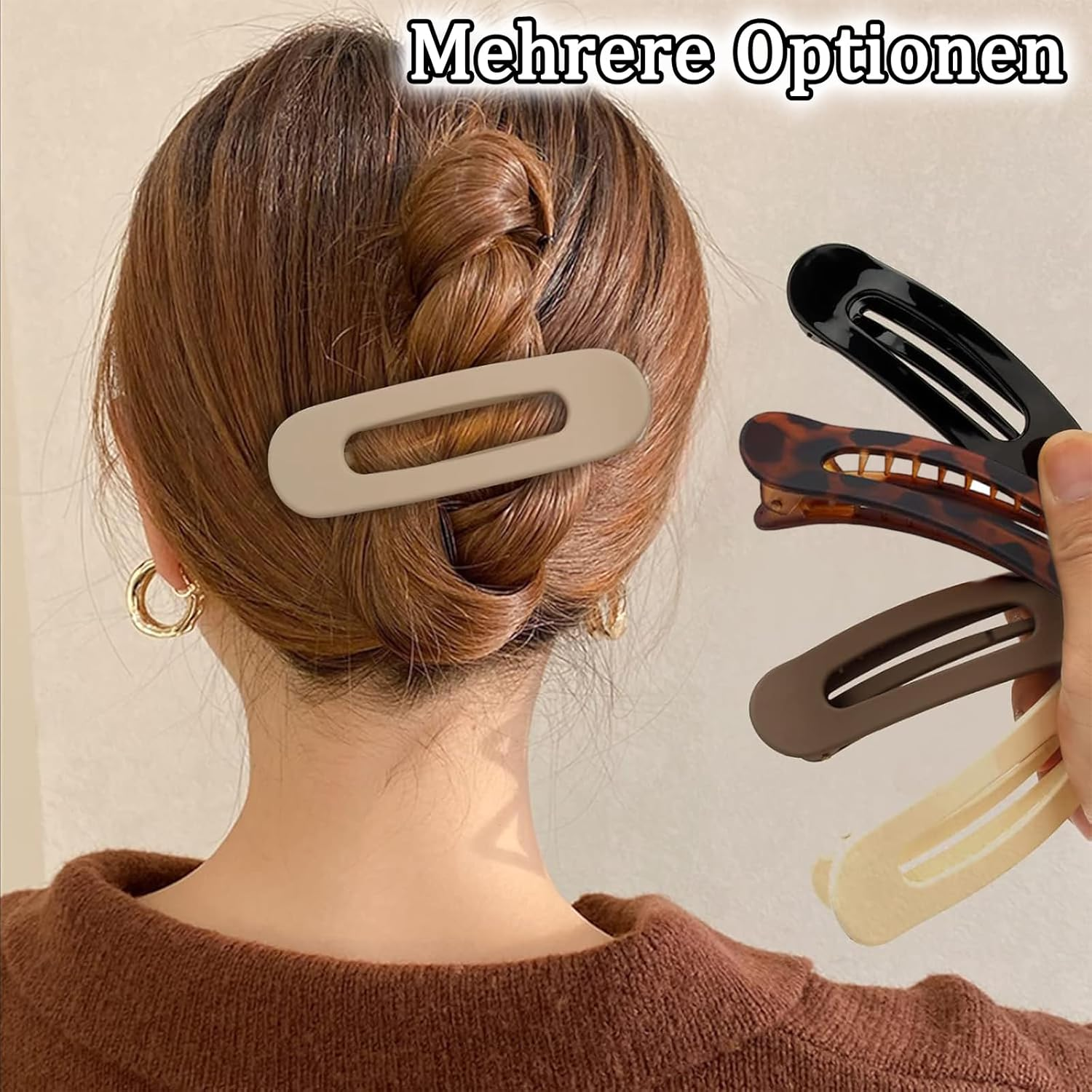 Flat Hair Clip, Pack of 4 Flat Hair Clips, Strong Hold, Non-Slip Hair Clip, Flat for Women, Thin Hair, Thick Hair for Creating Hairstyles (Black, Beige, Khaki, Amber) image number 6