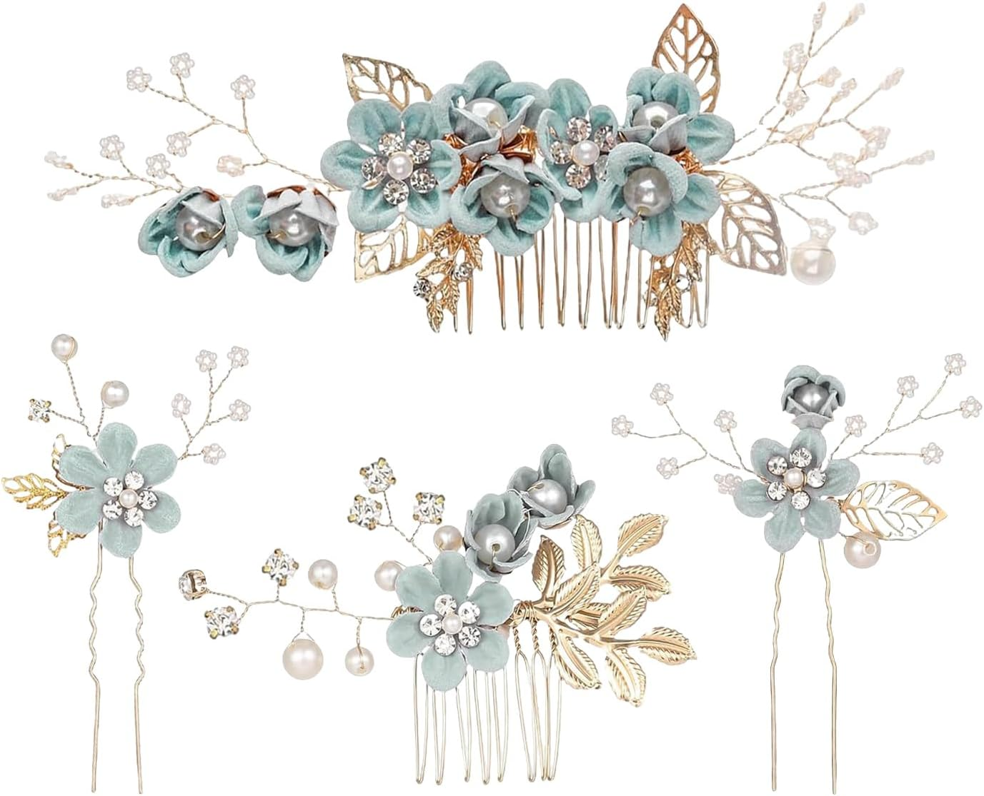 4 Piece Hair Fork Hair Comb Set Bridal Hair Accessories Flower Hair Accessories Elegant Hair Accessories Women Hair Accessories Apparel Accessories Party Hair Accessories image number 2