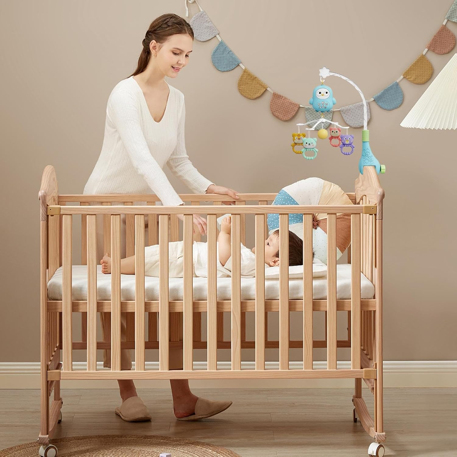 Crib Mobile - Baby Crib Mobile with Music | Musical Nursery Mobiles | Portable Travel Bed Toys | Cartoon Rattles | Toddler Bassinet Rattle Bed Bell for Nursery Bedside Playpen Girls Boys image number 5